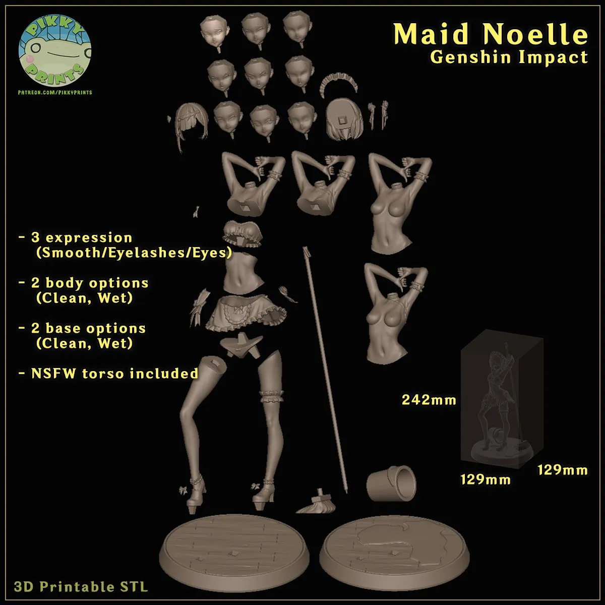 R212 - Genshin Impact , Maid Noelle, N_SFW , Games character design, 3D stl download instant files