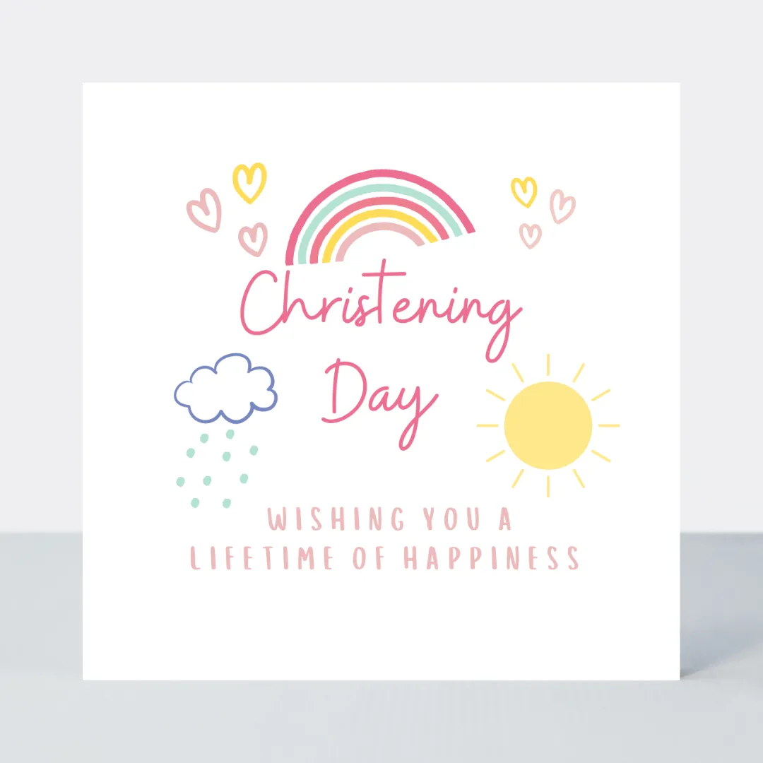 Rainbows Pink Christening Card