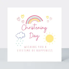 Rainbows Pink Christening Card