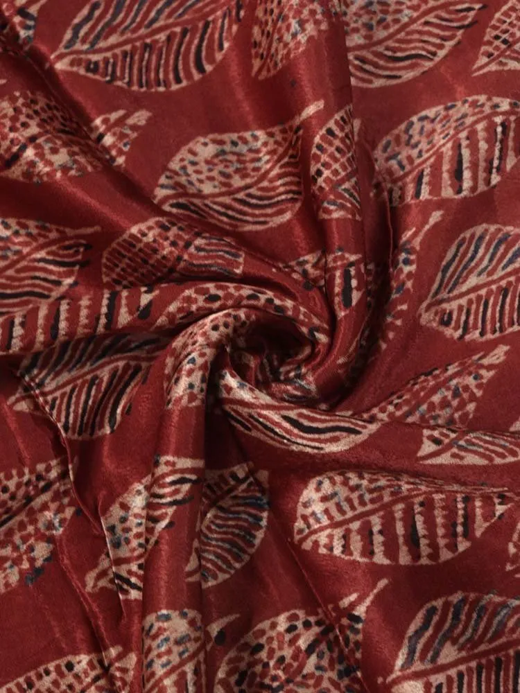 Red Ajrakh Block Printed Mashru Silk Fabric ( 1 Mtr )