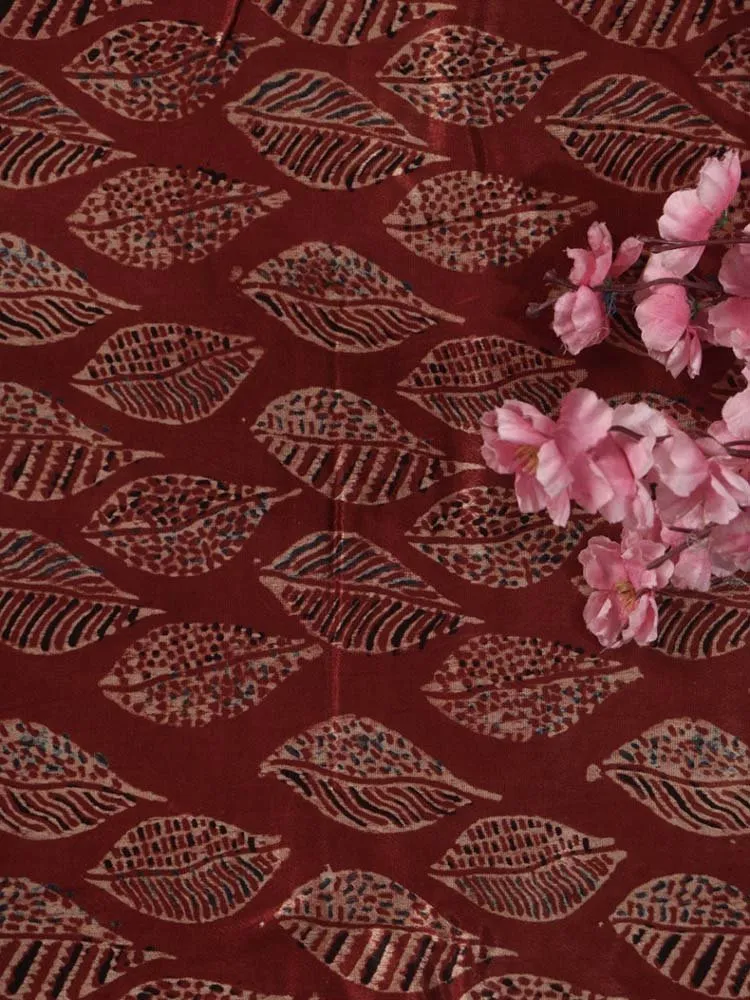 Red Ajrakh Block Printed Mashru Silk Fabric ( 1 Mtr )