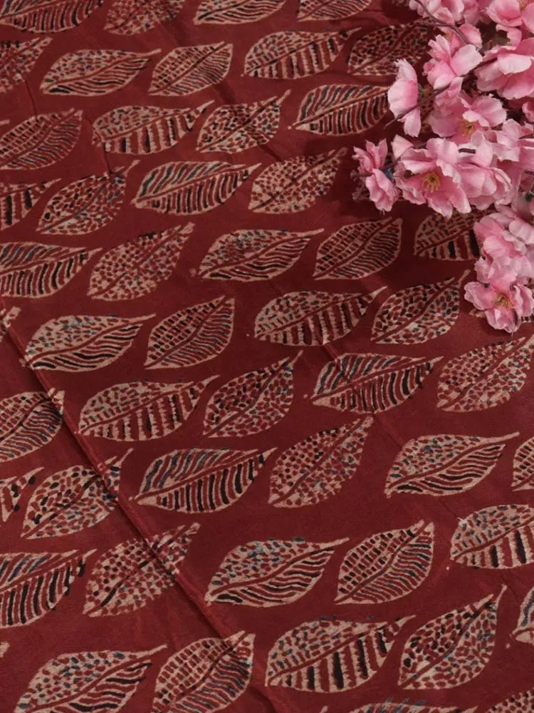 Red Ajrakh Block Printed Mashru Silk Fabric ( 1 Mtr )