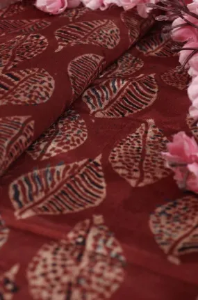 Red Ajrakh Block Printed Mashru Silk Fabric ( 1 Mtr )