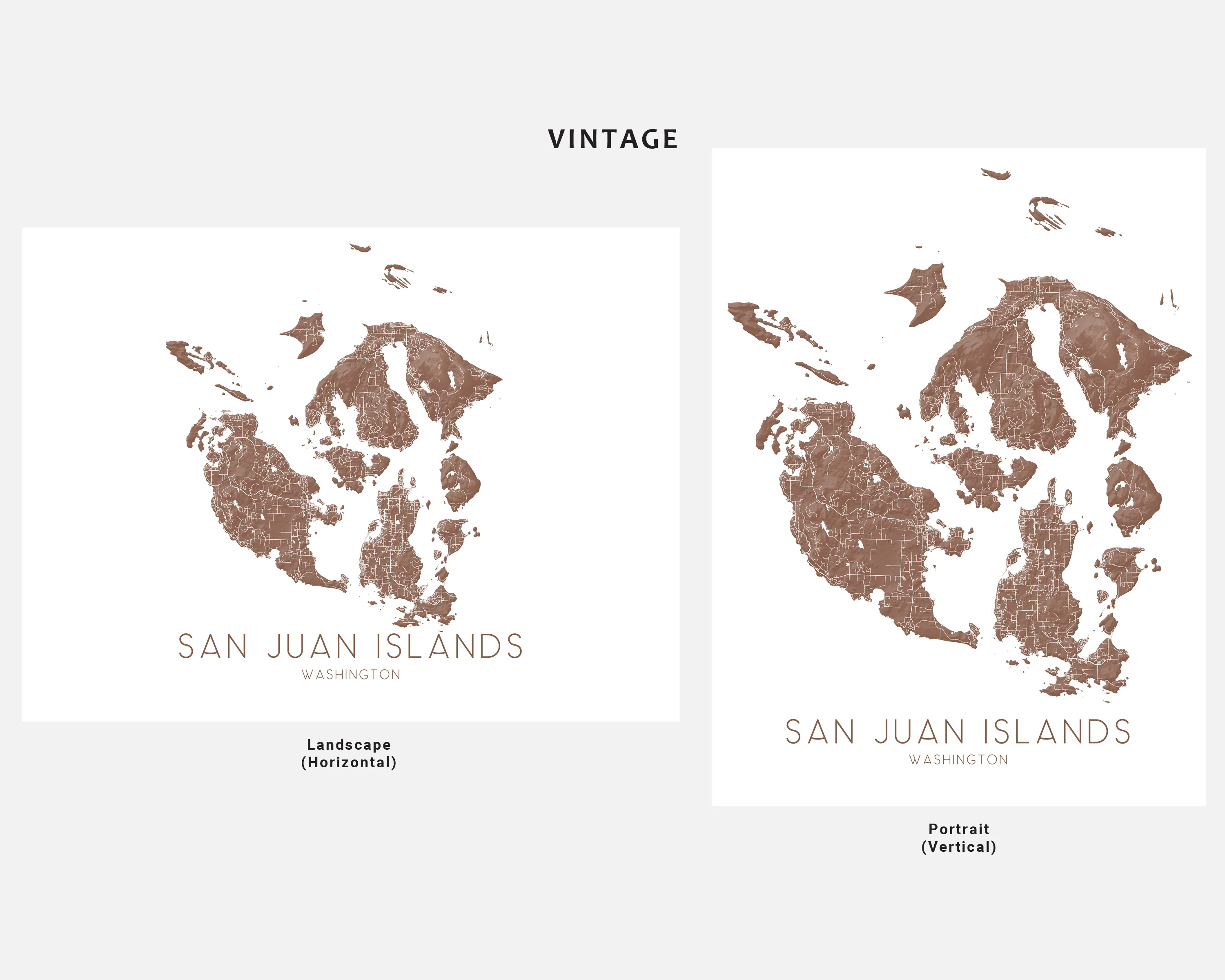 San Juan Islands Map Wall Art Print - Map of San Juan Islands Washington, Orcas, Lopez Island