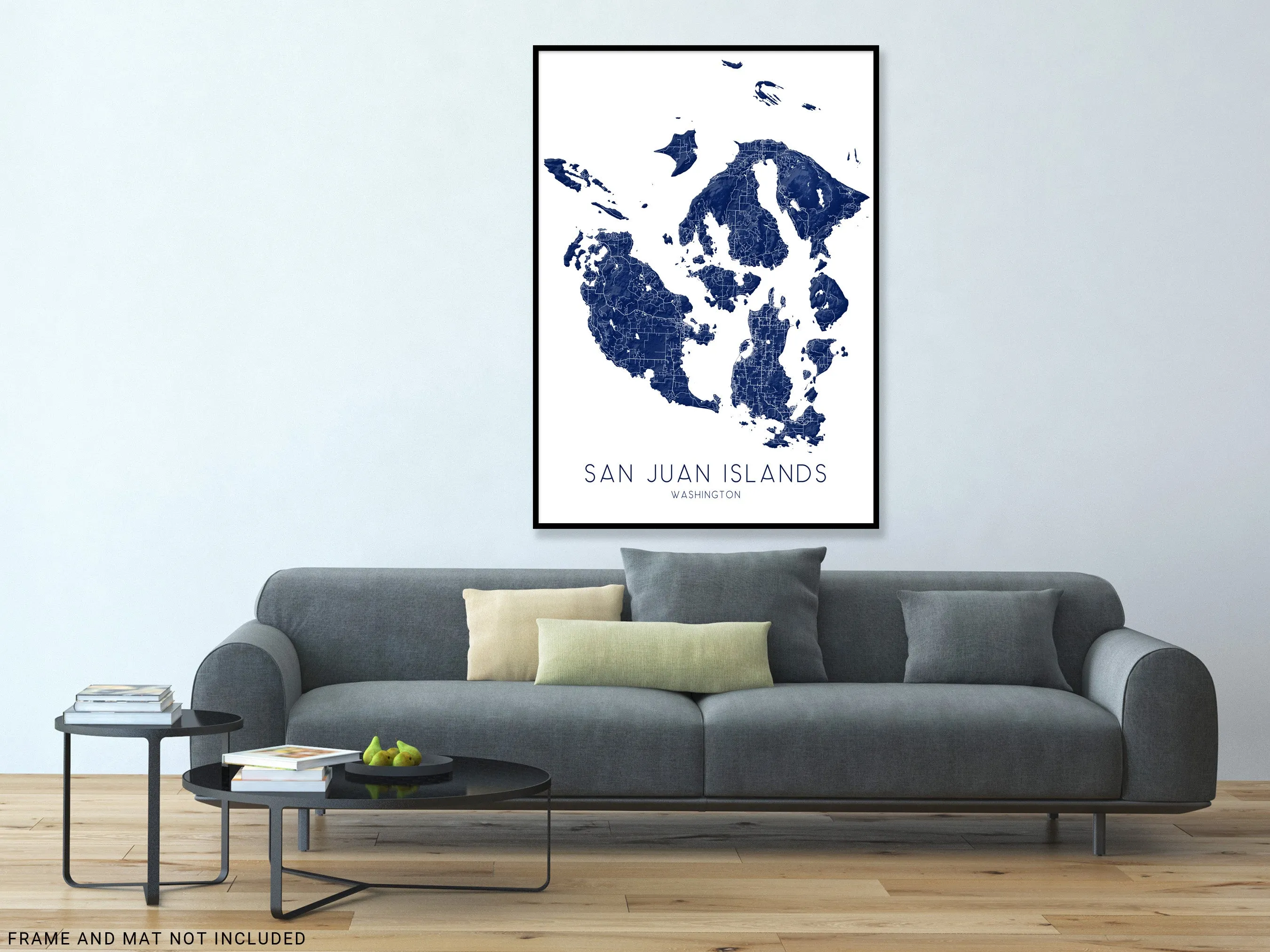 San Juan Islands Map Wall Art Print - Map of San Juan Islands Washington, Orcas, Lopez Island