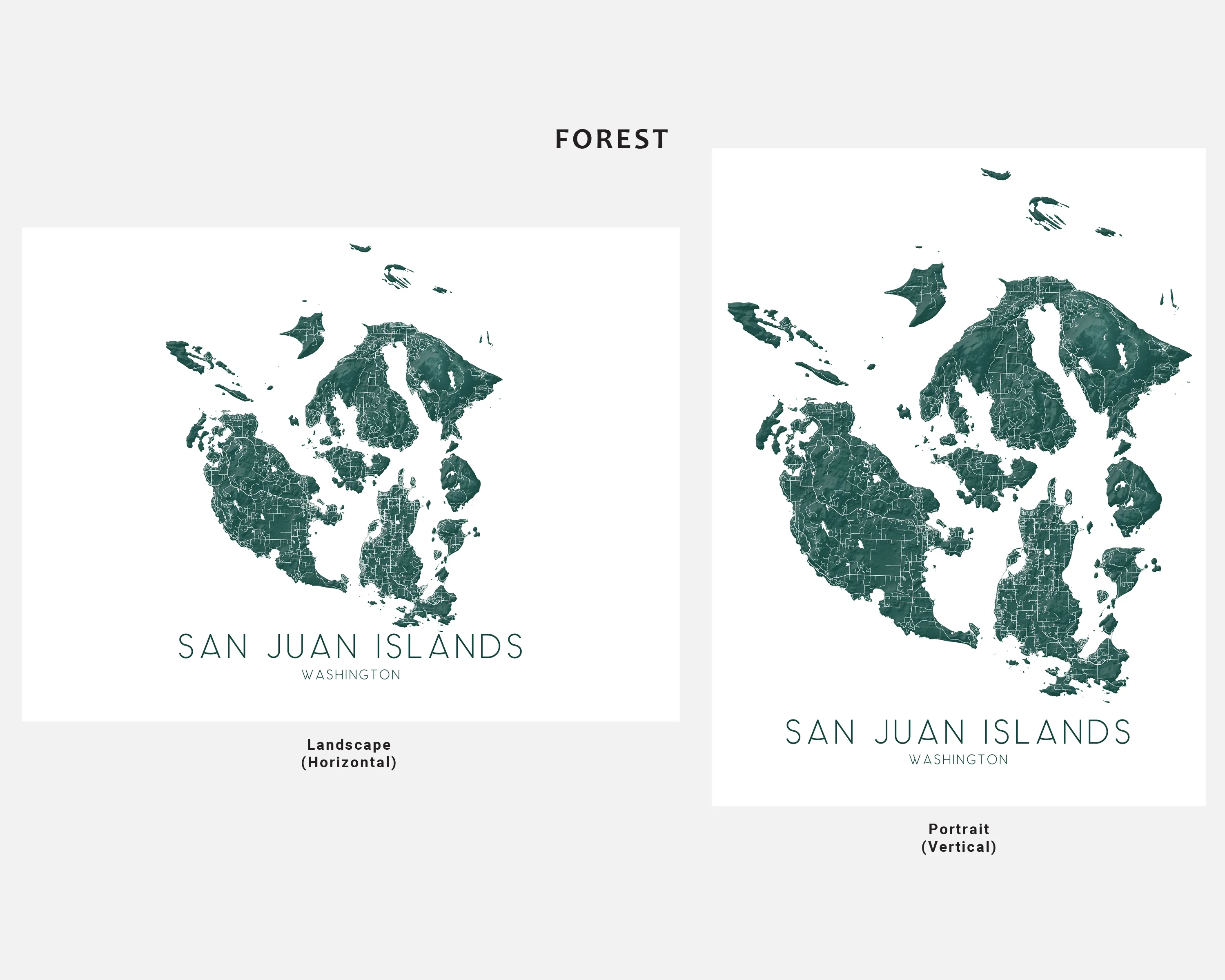 San Juan Islands Map Wall Art Print - Map of San Juan Islands Washington, Orcas, Lopez Island