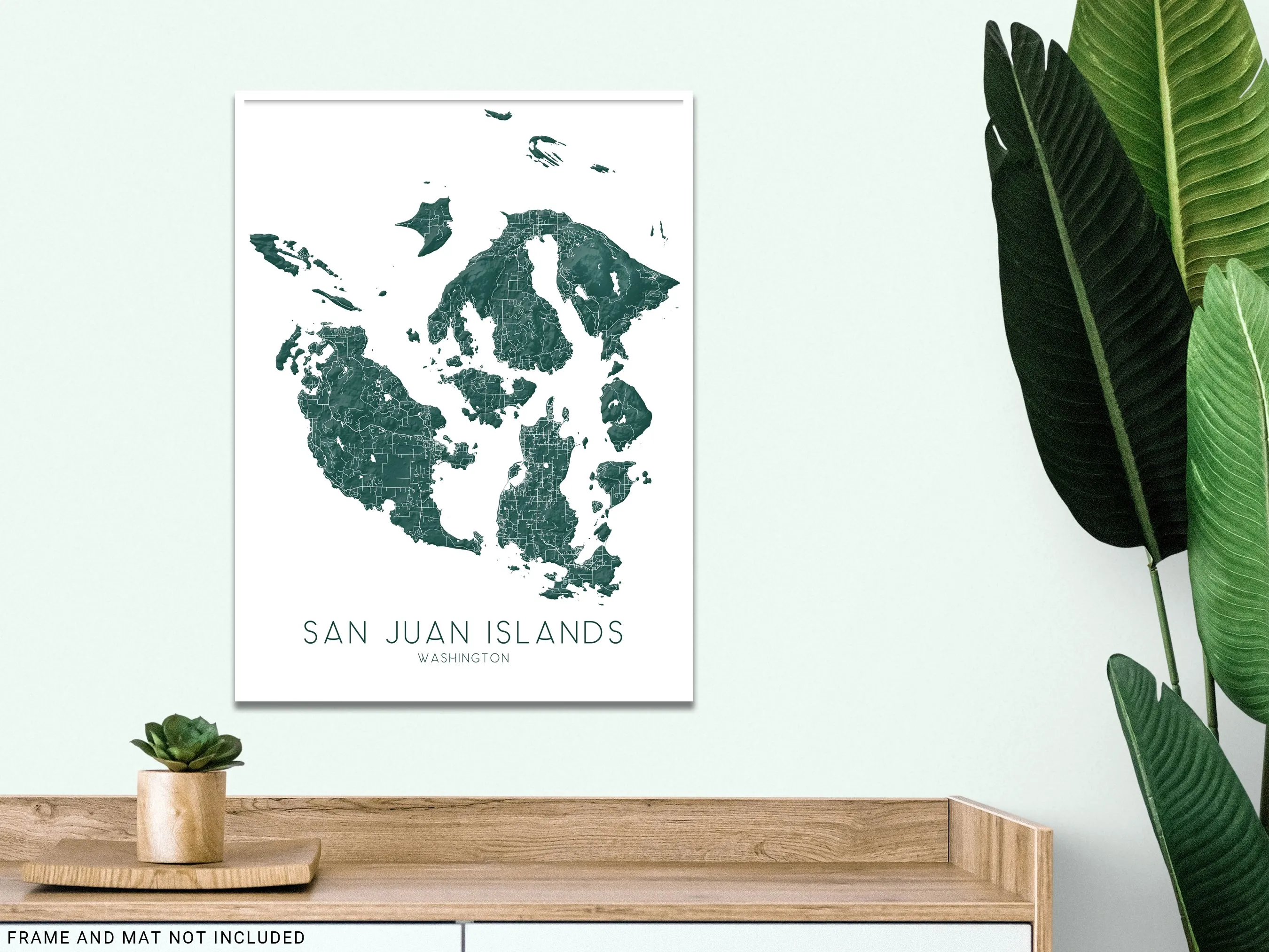 San Juan Islands Map Wall Art Print - Map of San Juan Islands Washington, Orcas, Lopez Island