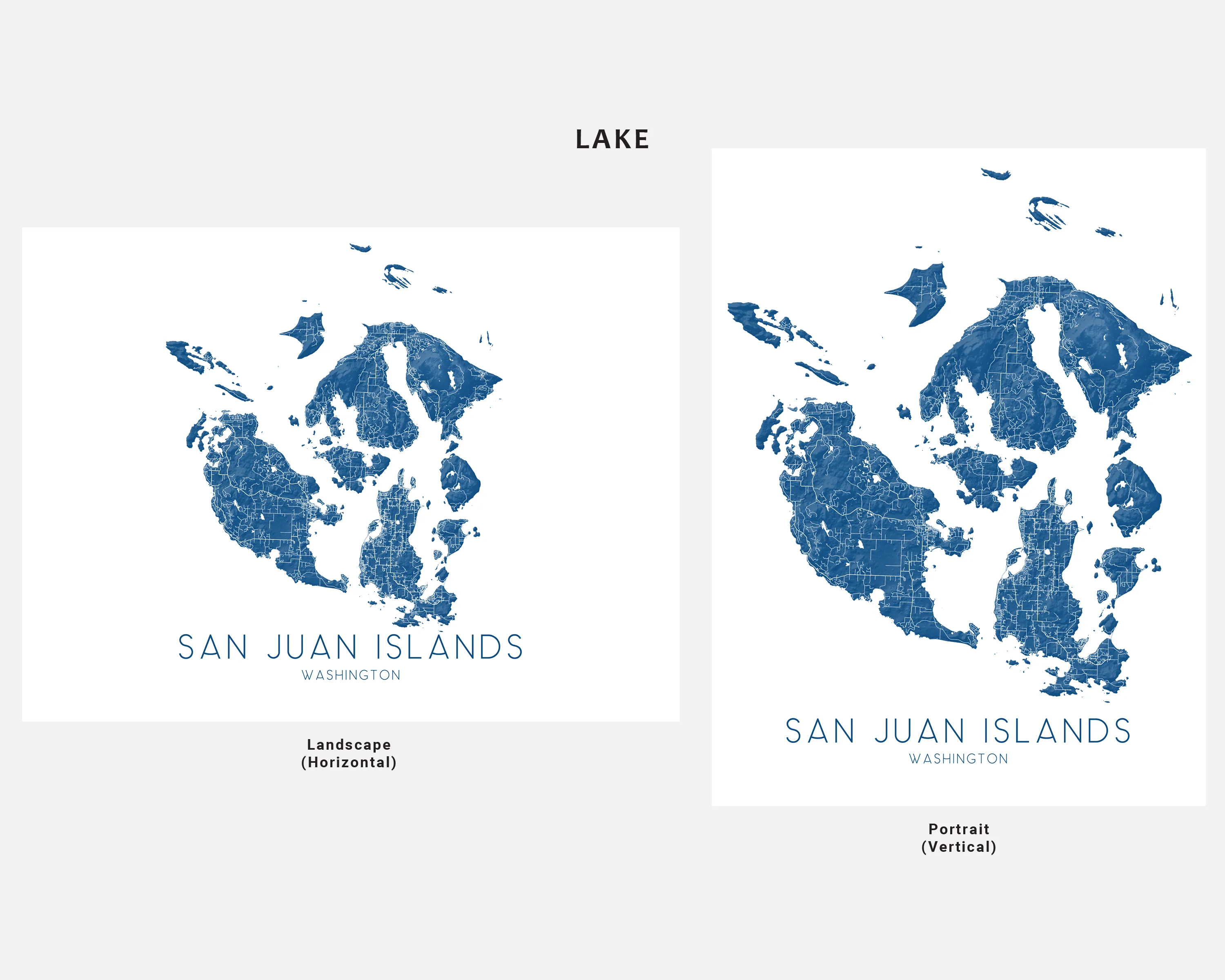 San Juan Islands Map Wall Art Print - Map of San Juan Islands Washington, Orcas, Lopez Island