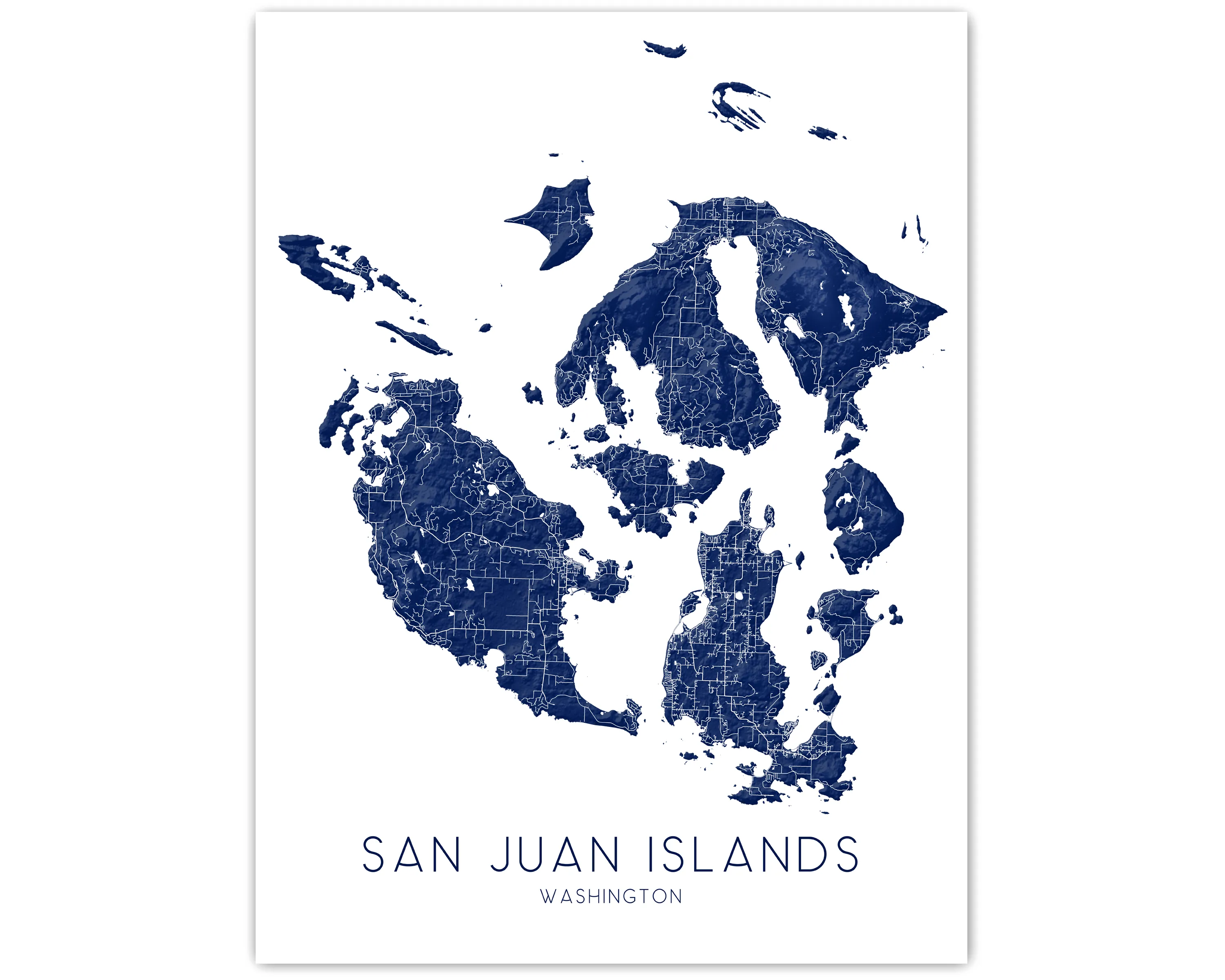 San Juan Islands Map Wall Art Print - Map of San Juan Islands Washington, Orcas, Lopez Island