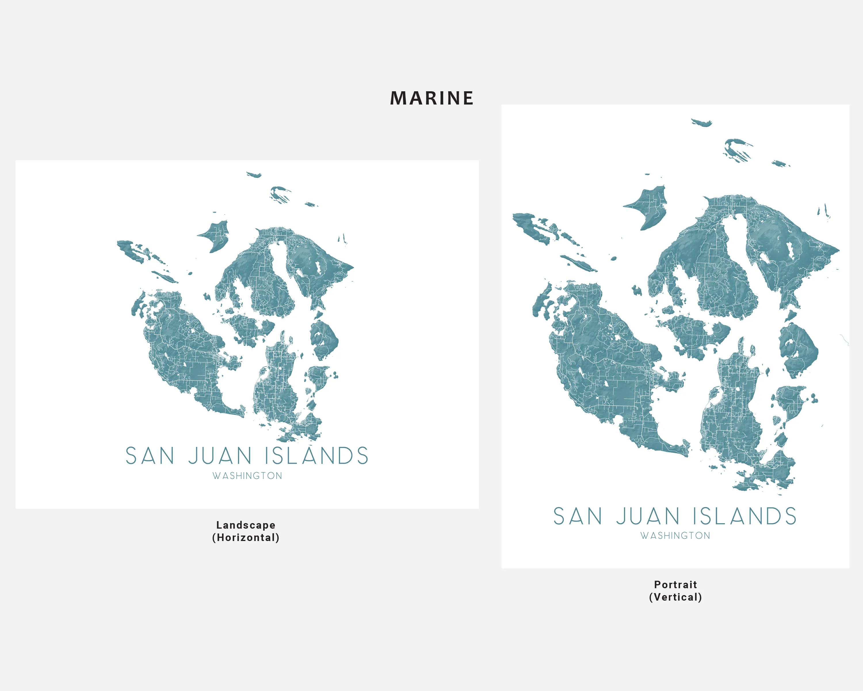 San Juan Islands Map Wall Art Print - Map of San Juan Islands Washington, Orcas, Lopez Island
