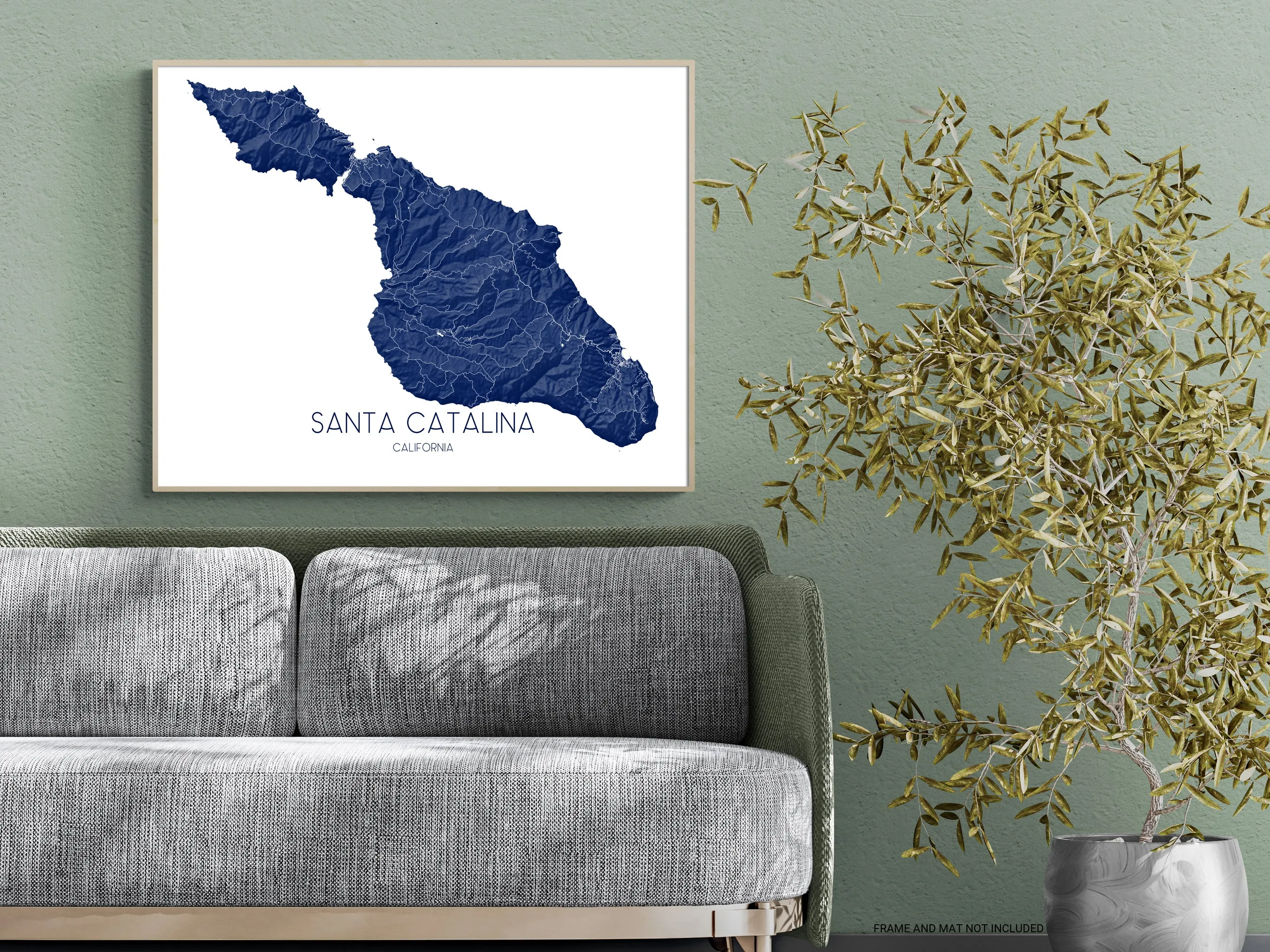 Santa Catalina Island Map Print - Topographic Catalina California Wall Art Poster, Avalon
