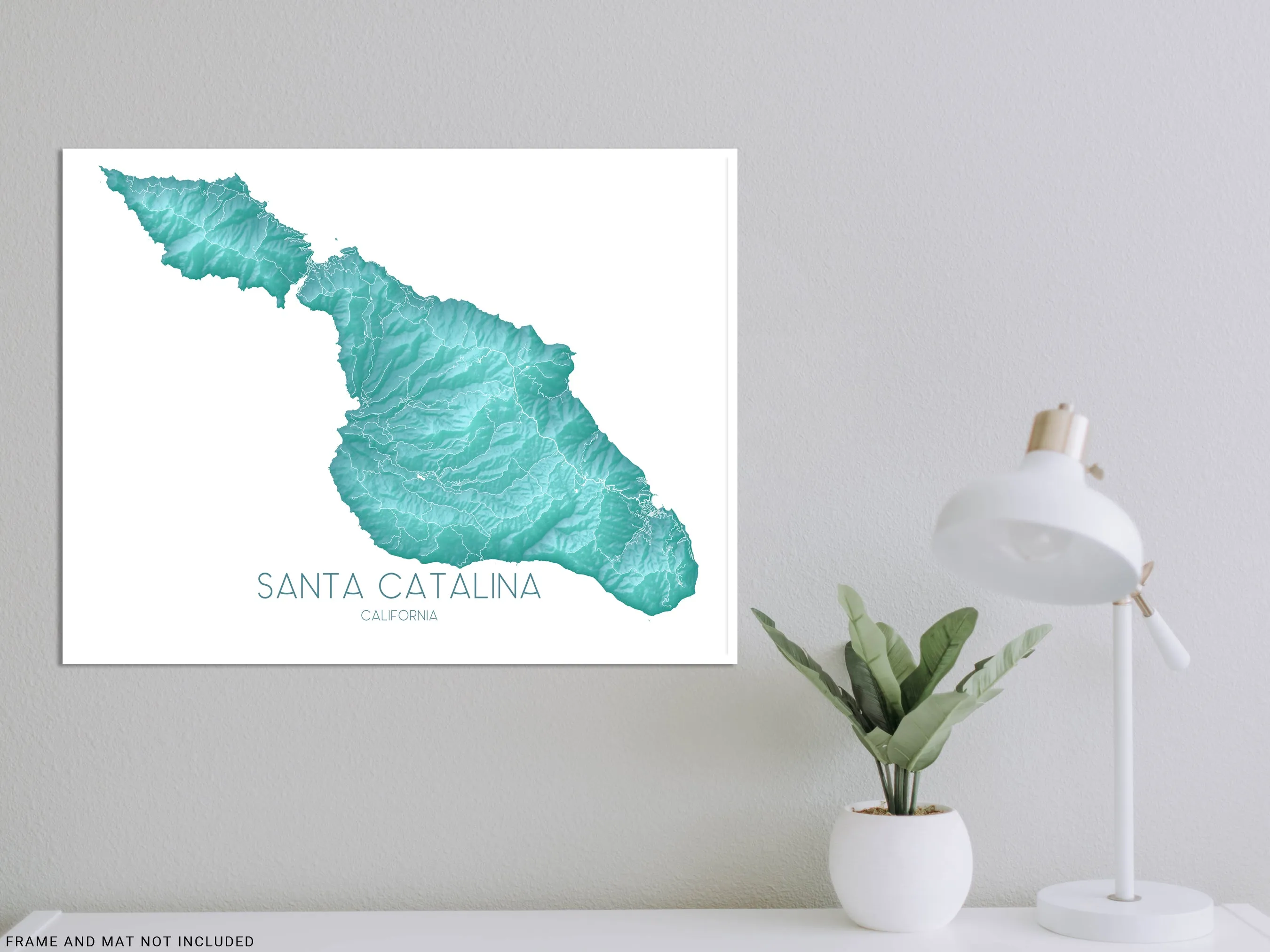 Santa Catalina Island Map Wall Art Print Poster, Turquoise Topographic Channel Islands California Street Maps