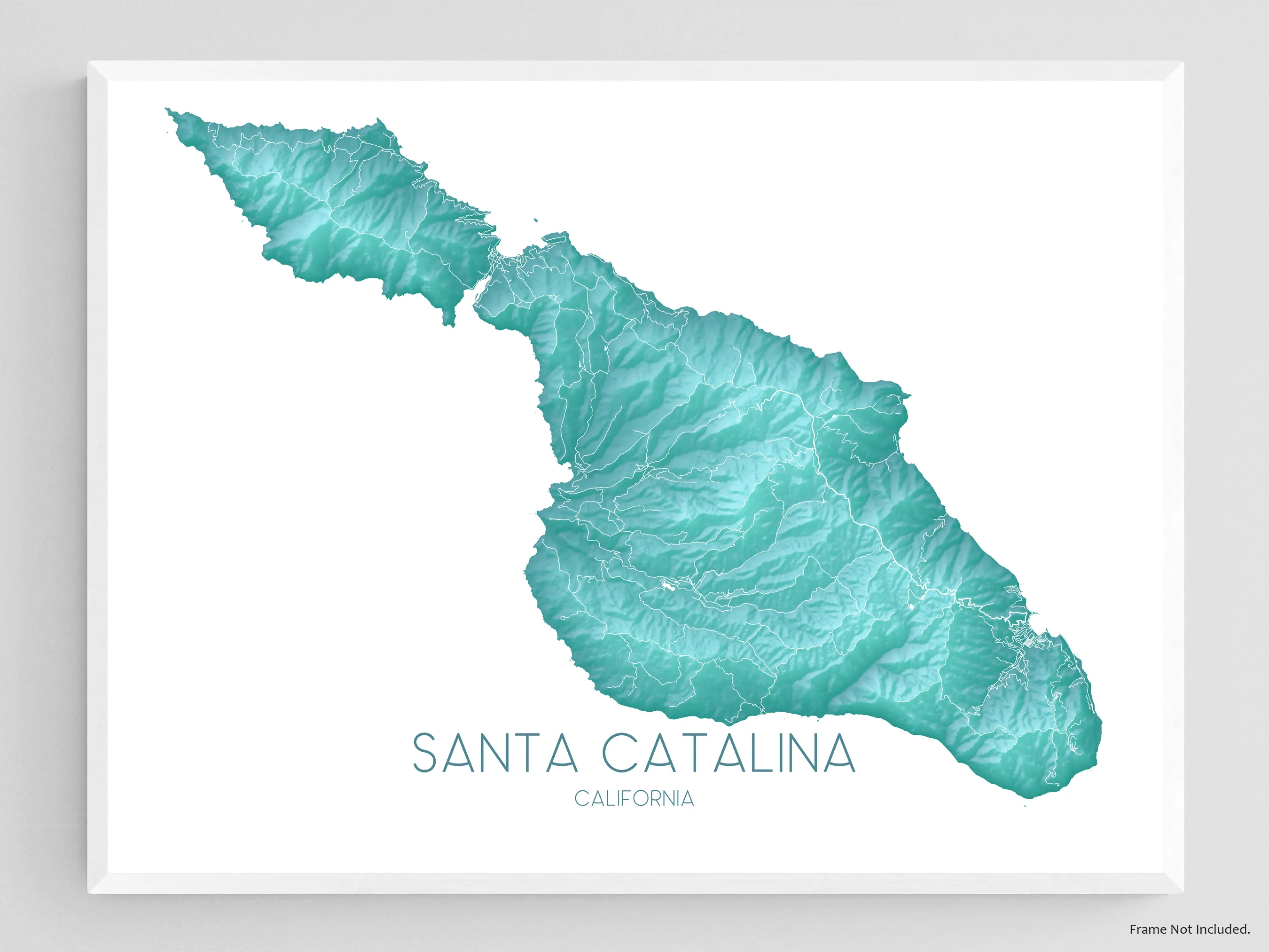 Santa Catalina Island Map Wall Art Print Poster, Turquoise Topographic Channel Islands California Street Maps