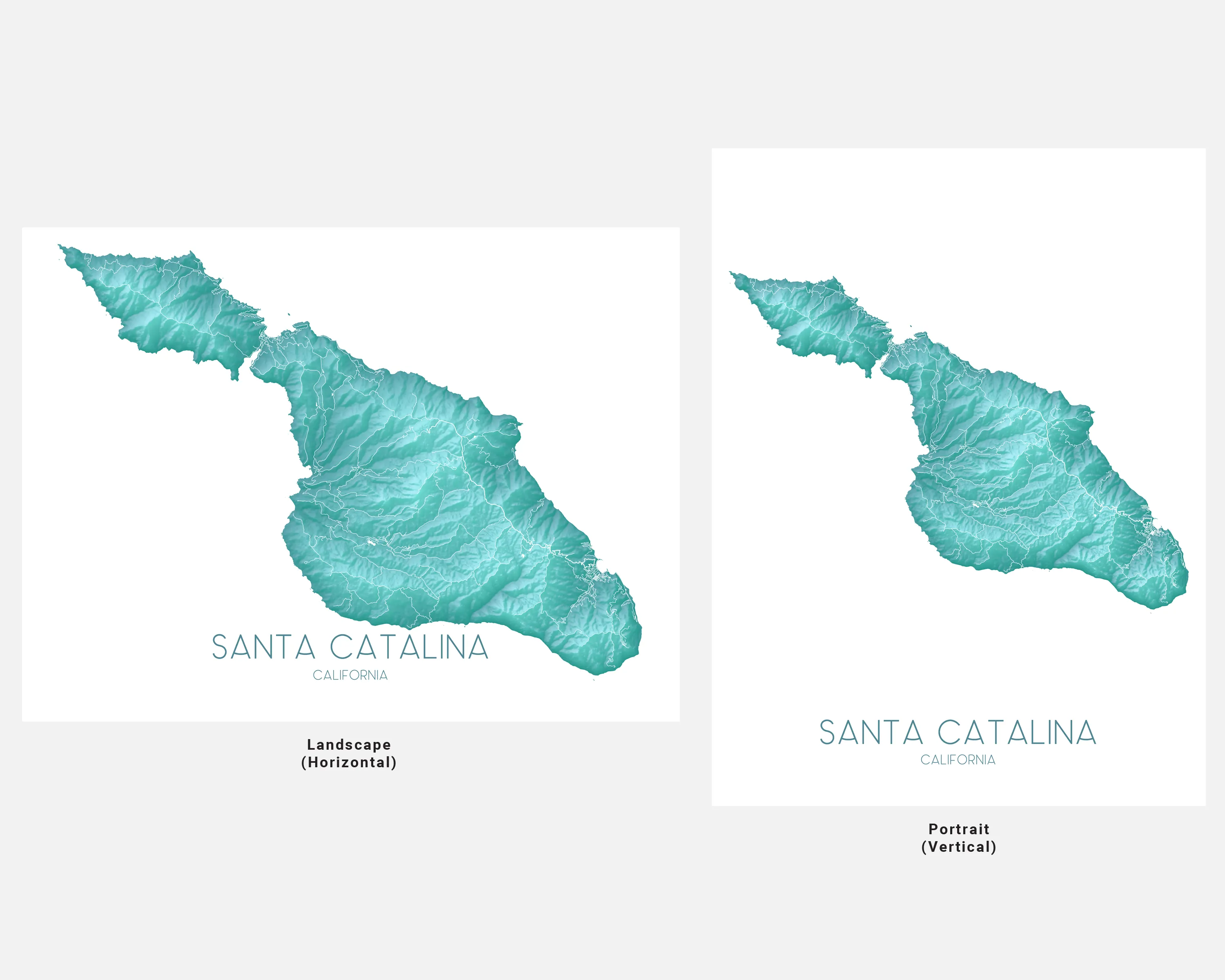 Santa Catalina Island Map Wall Art Print Poster, Turquoise Topographic Channel Islands California Street Maps