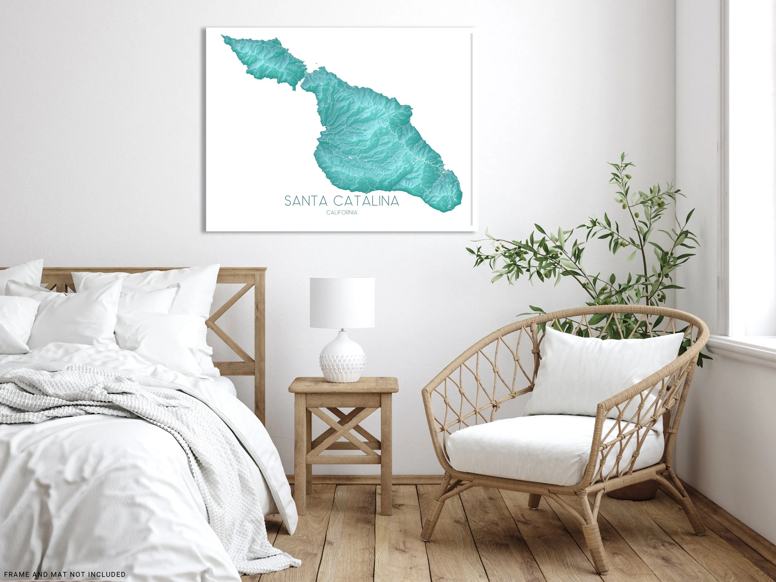 Santa Catalina Island Map Wall Art Print Poster, Turquoise Topographic Channel Islands California Street Maps