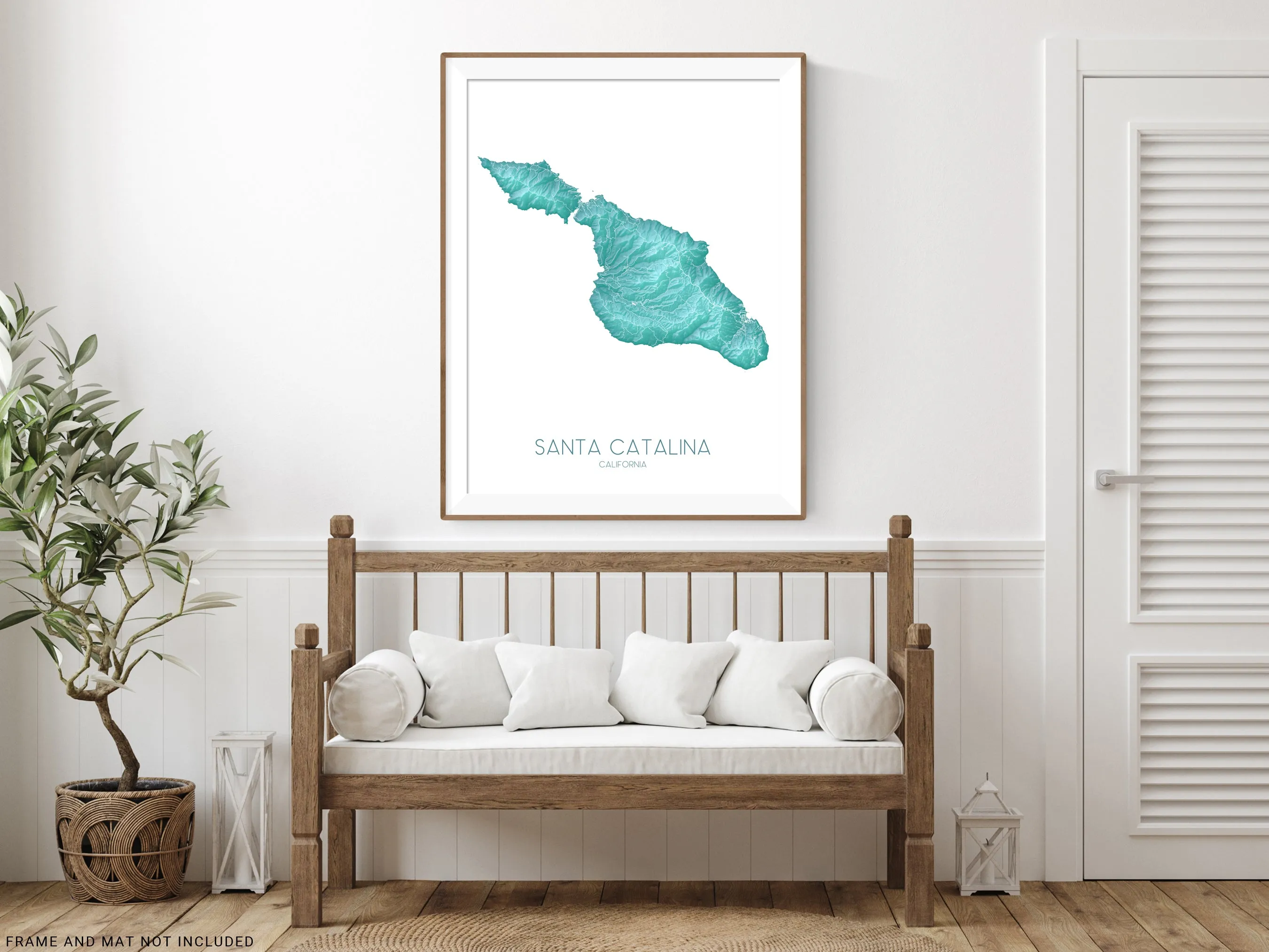 Santa Catalina Island Map Wall Art Print Poster, Turquoise Topographic Channel Islands California Street Maps