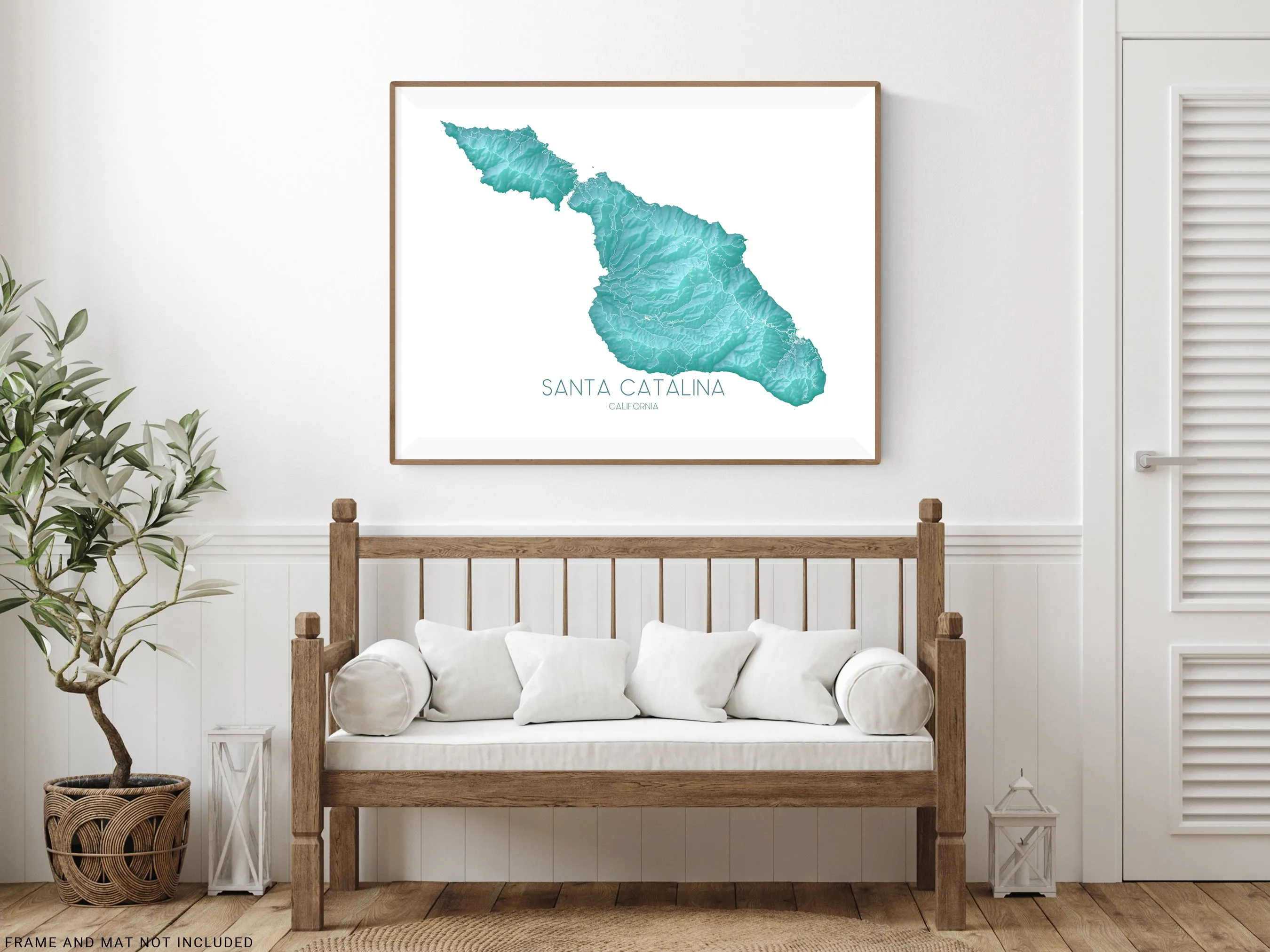 Santa Catalina Island Map Wall Art Print Poster, Turquoise Topographic Channel Islands California Street Maps