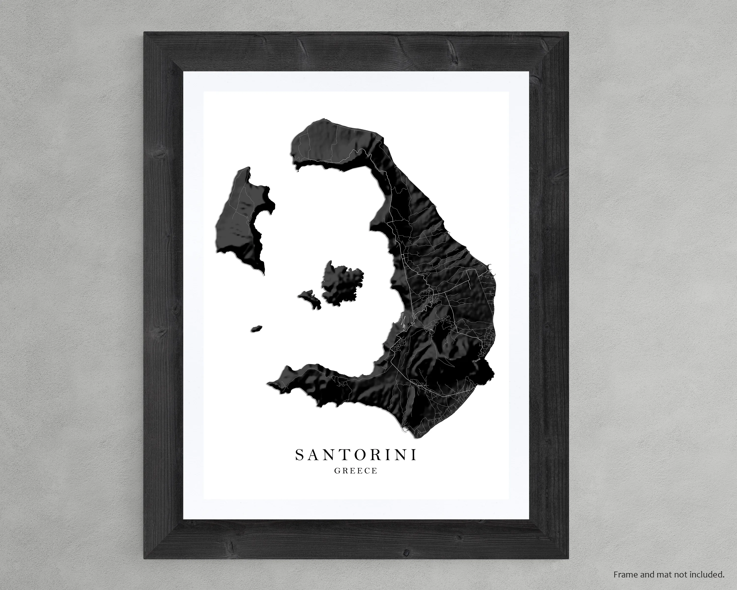 Santorini Greek Islands Map Print Poster, Black and White Topographic Thira Greece Island Wall Art Prints, Fira Oia Cyclades