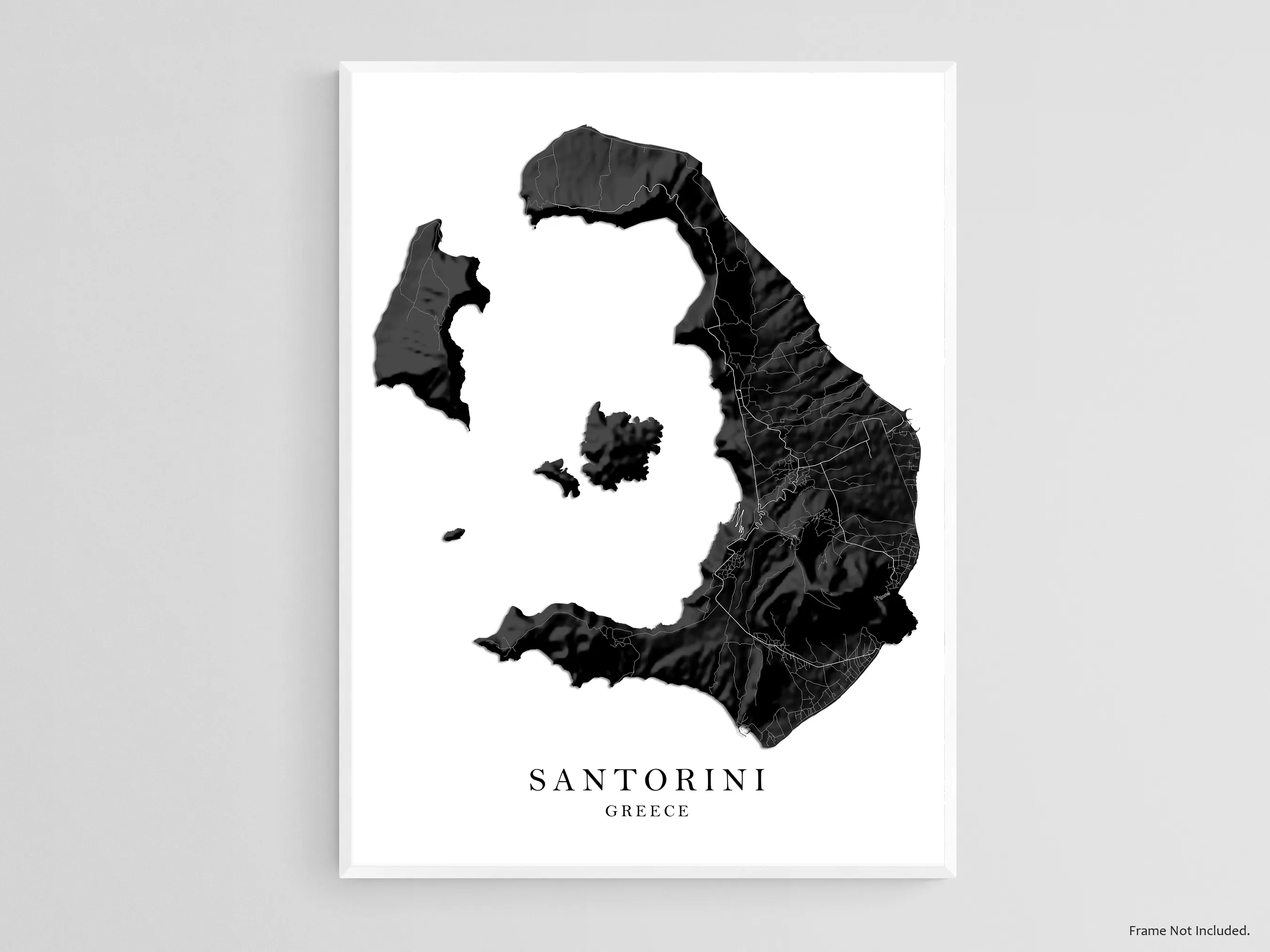 Santorini Greek Islands Map Print Poster, Black and White Topographic Thira Greece Island Wall Art Prints, Fira Oia Cyclades
