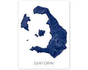 Santorini Island Map Wall Art Print Poster, 3D Topographic Greek Island Maps, Thira Greece