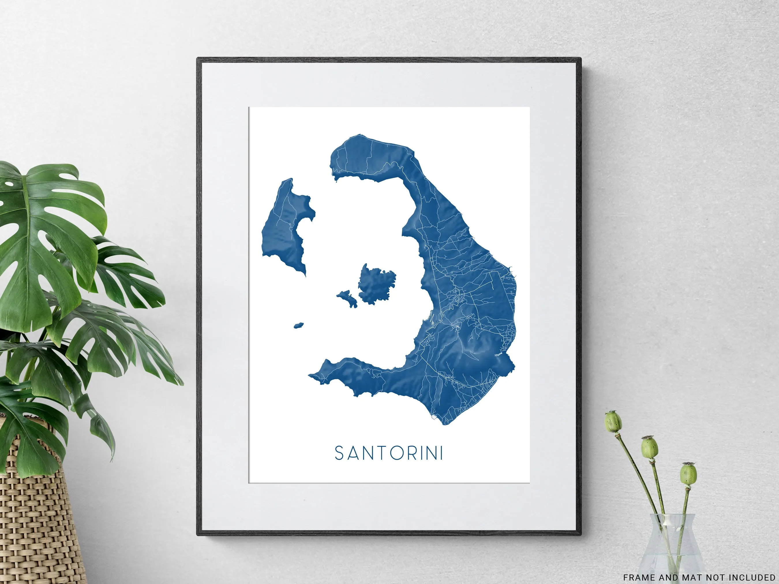 Santorini Island Map Wall Art Print Poster, 3D Topographic Greek Island Maps, Thira Greece