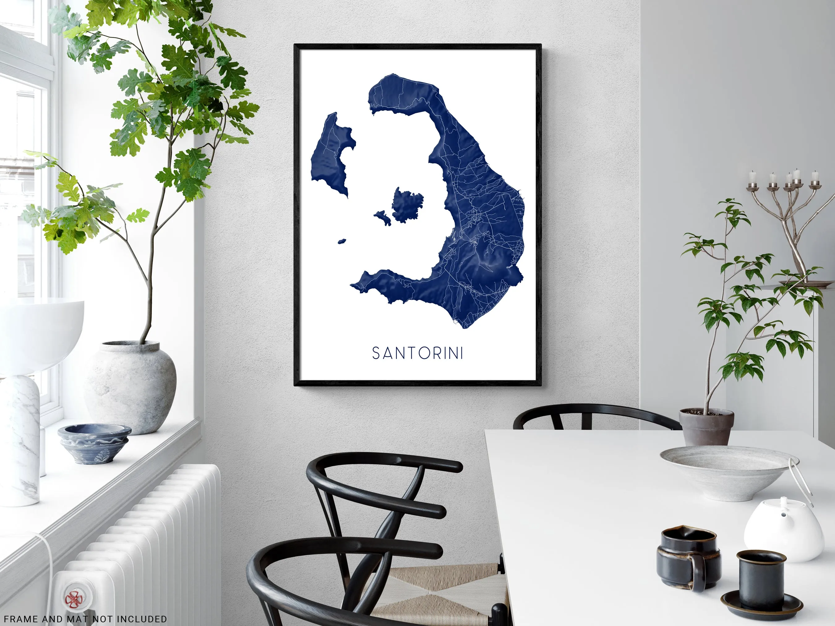 Santorini Island Map Wall Art Print Poster, 3D Topographic Greek Island Maps, Thira Greece