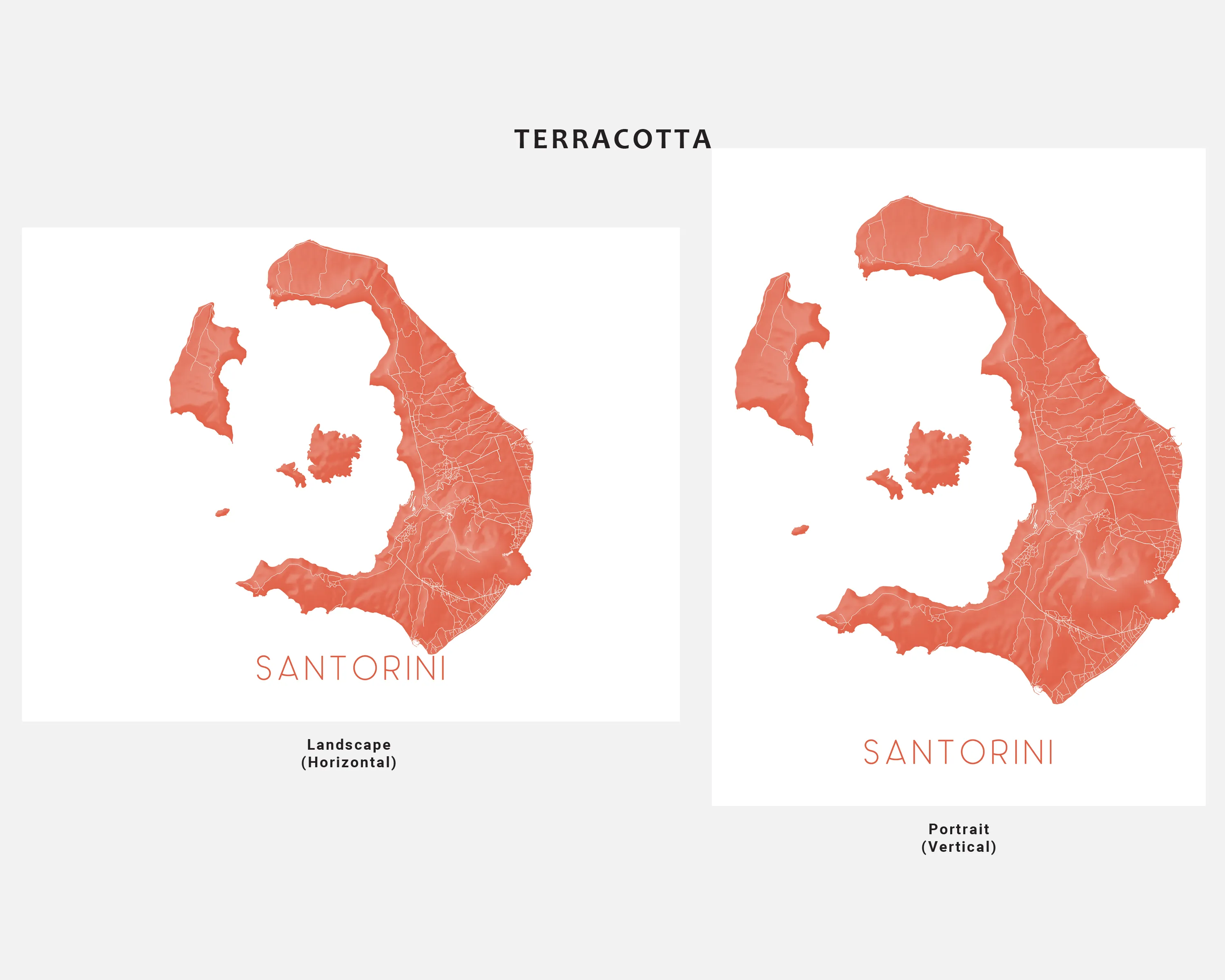 Santorini Island Map Wall Art Print Poster, 3D Topographic Greek Island Maps, Thira Greece