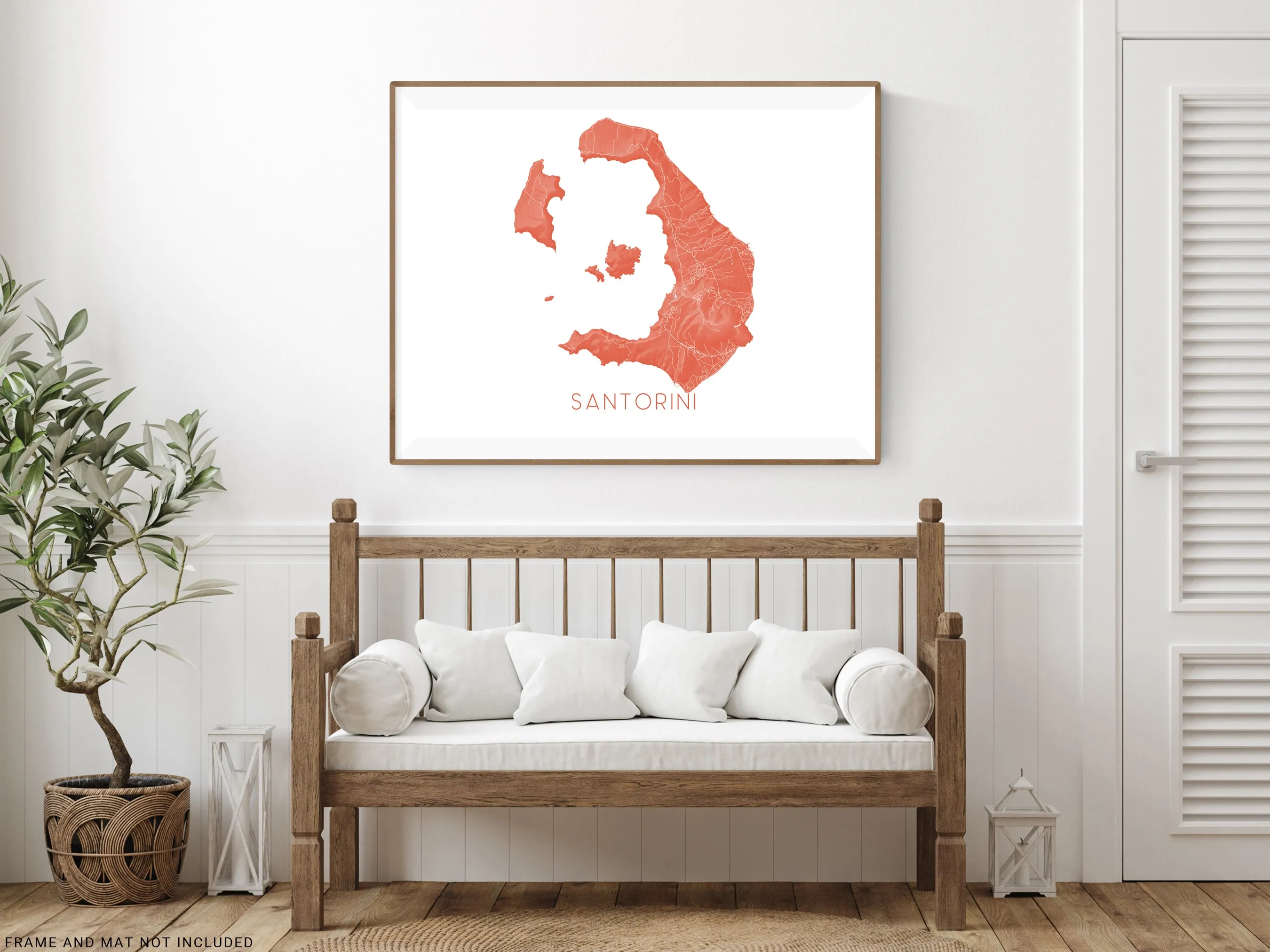 Santorini Island Map Wall Art Print Poster, 3D Topographic Greek Island Maps, Thira Greece