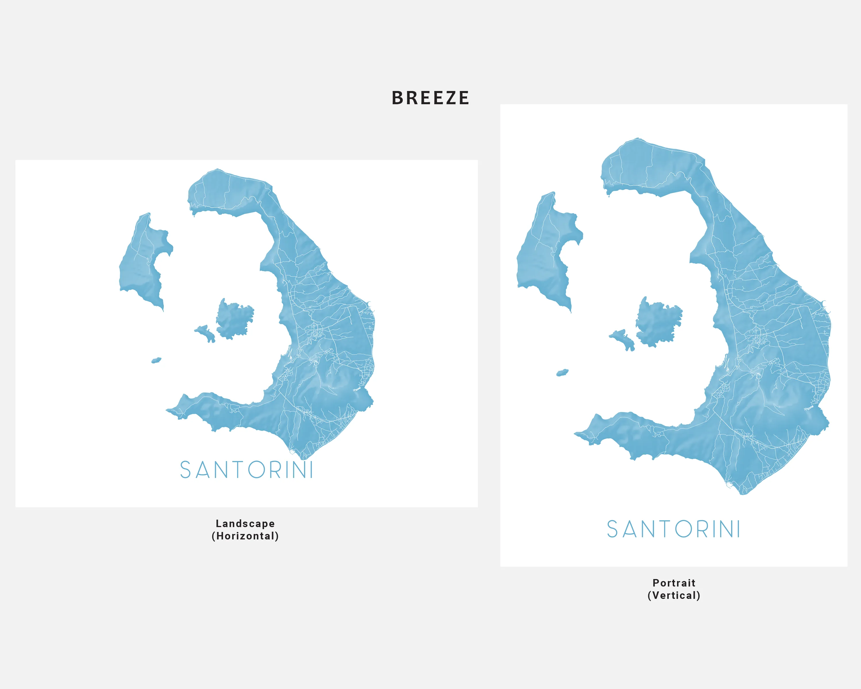 Santorini Island Map Wall Art Print Poster, 3D Topographic Greek Island Maps, Thira Greece