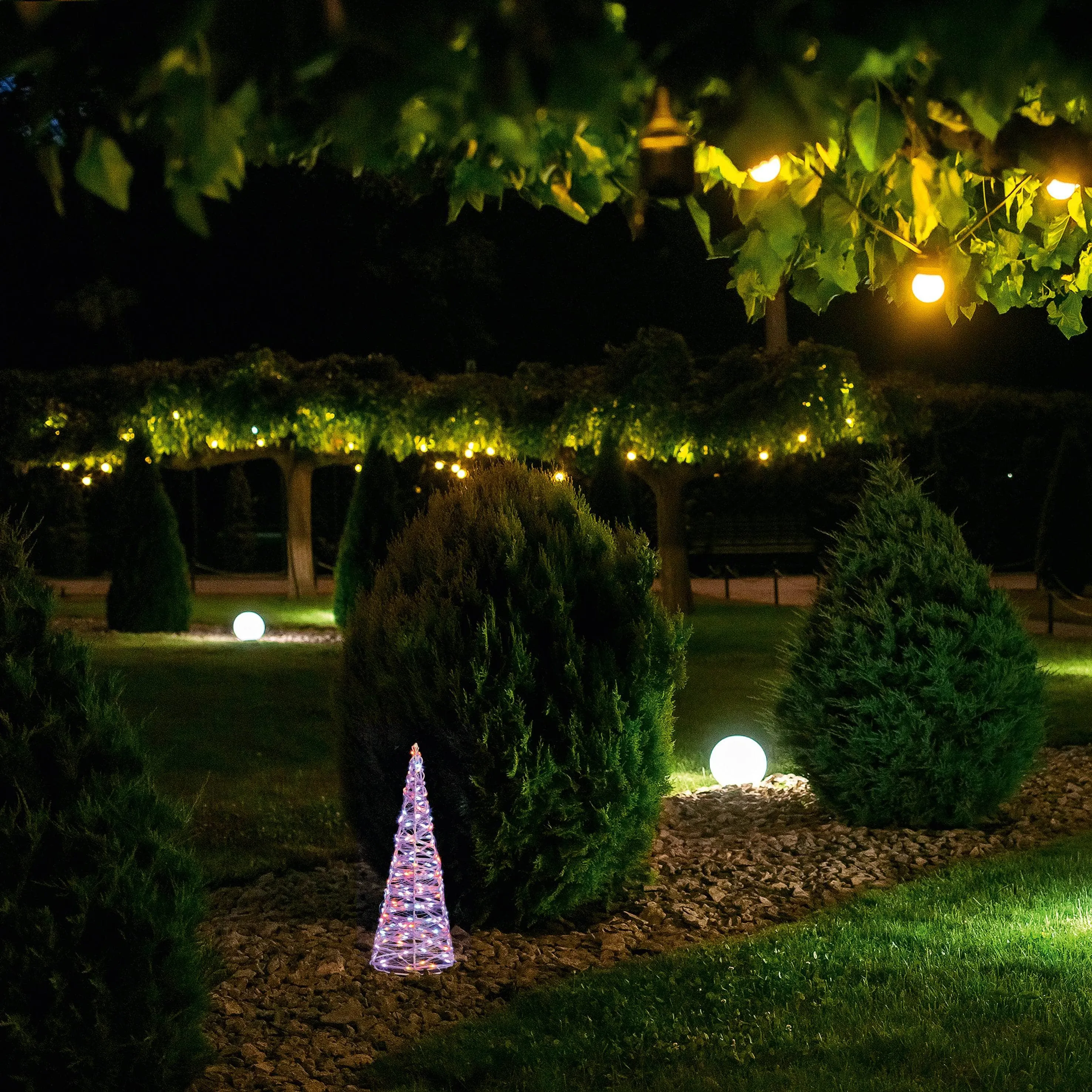 Set of 3 White Christmas Cones With 900 Rainbow LEDs