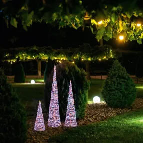Set of 3 White Christmas Cones With 900 Rainbow LEDs