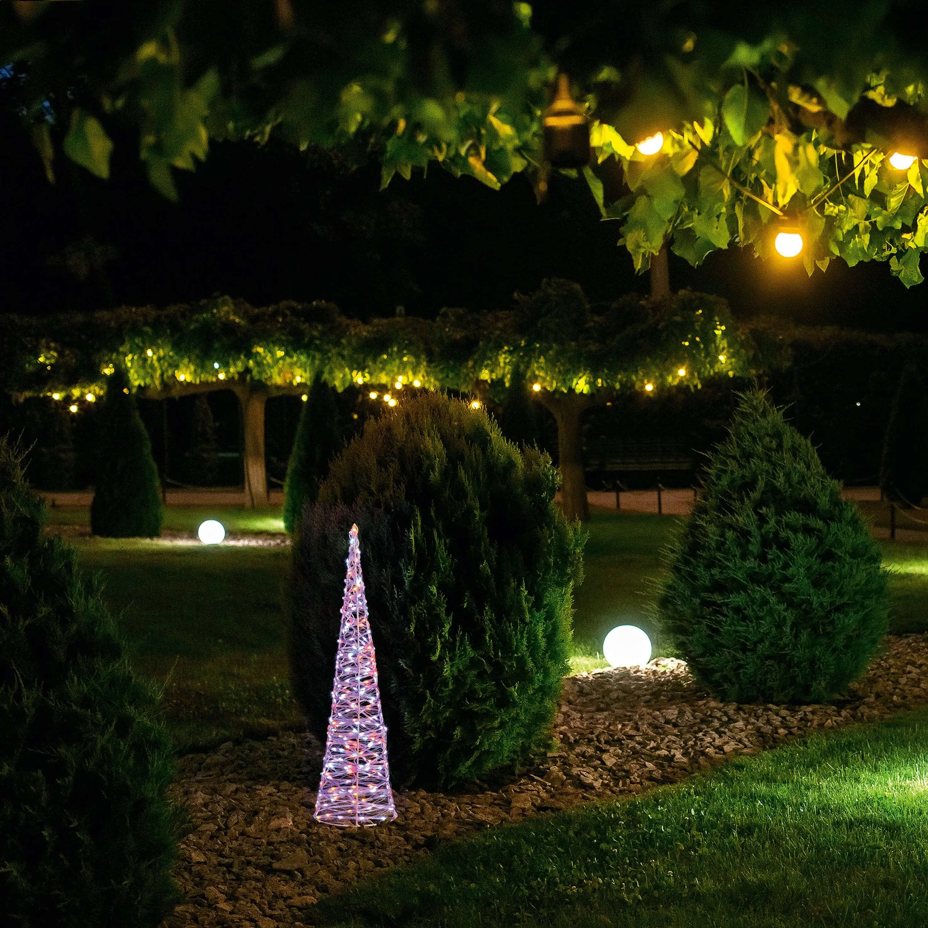 Set of 3 White Christmas Cones With 900 Rainbow LEDs