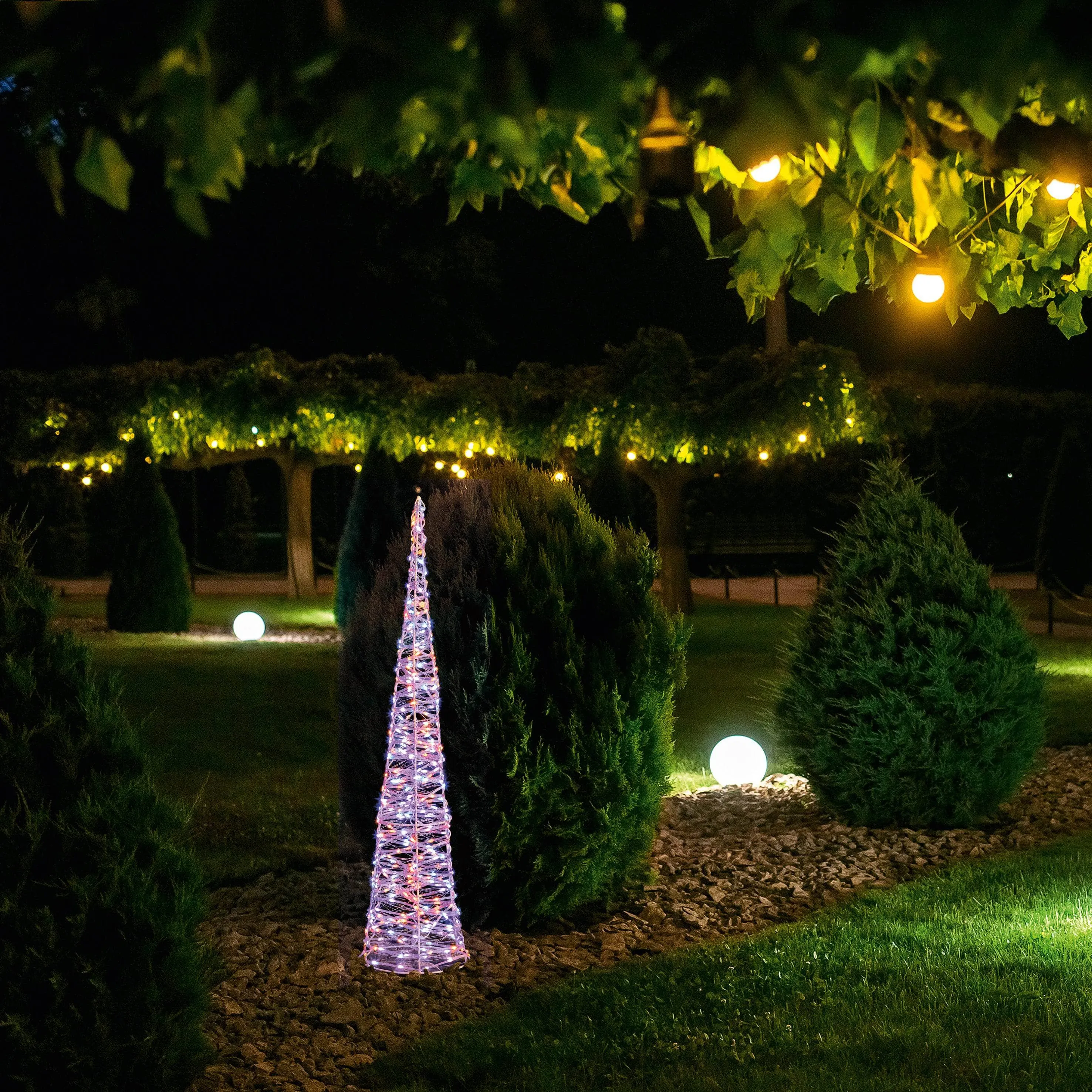 Set of 3 White Christmas Cones With 900 Rainbow LEDs
