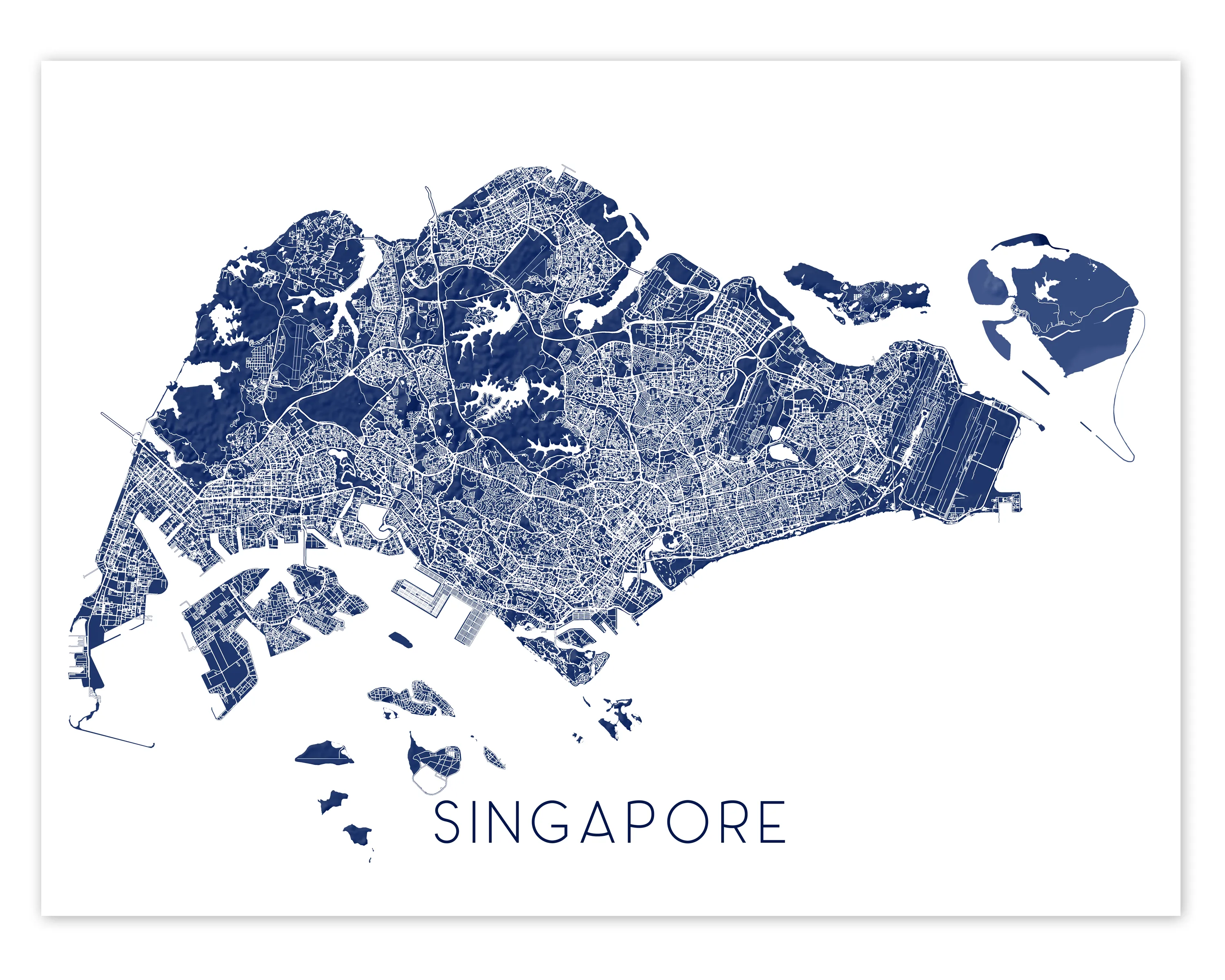 Singapore Map Print Poster - Map of Singapore Wall Art Prints, Singapore Street Road Maps