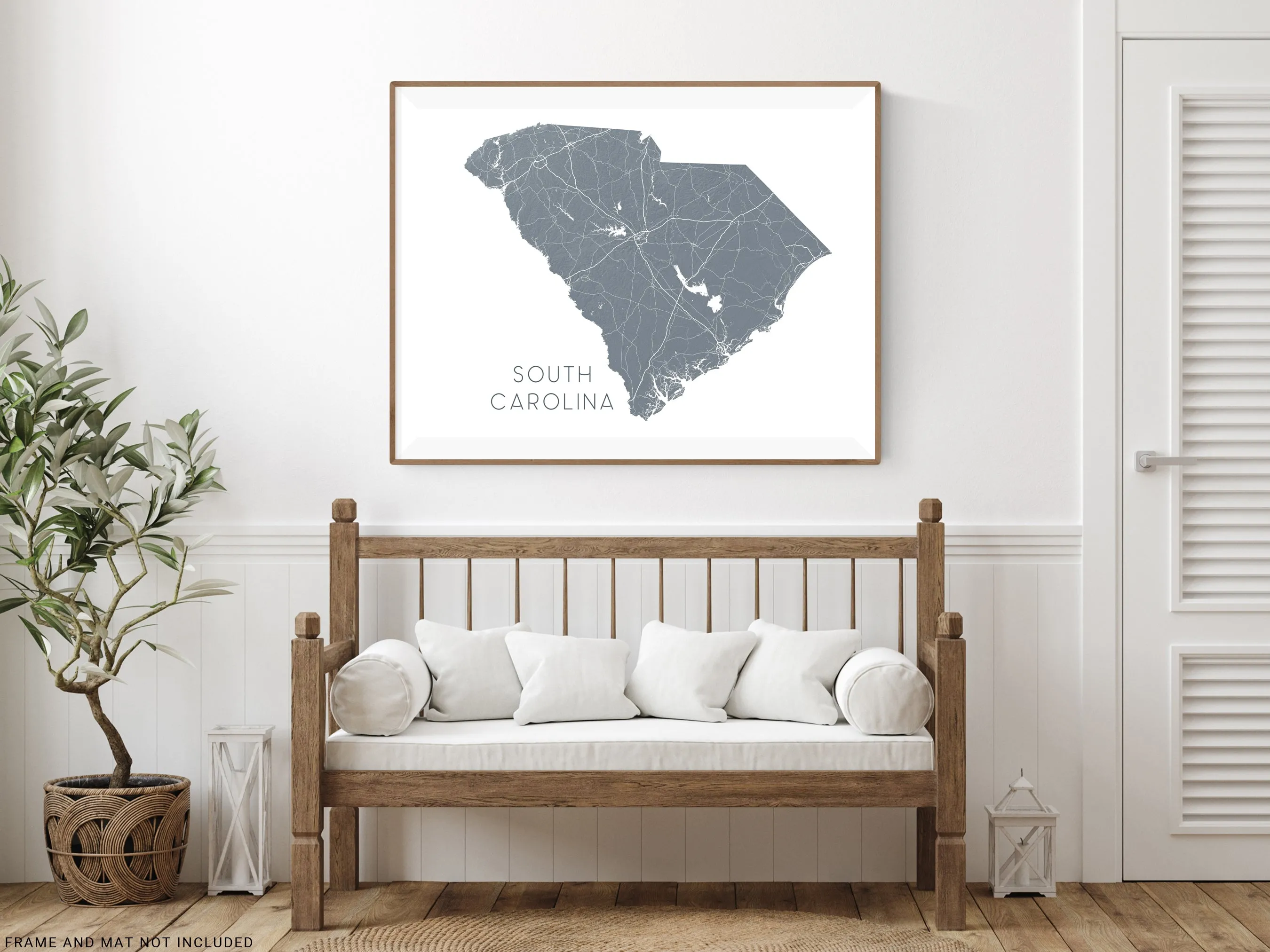 South Carolina Map Print Poster - Topographic Map of South Carolina State Wall Art Road Maps, Charleston