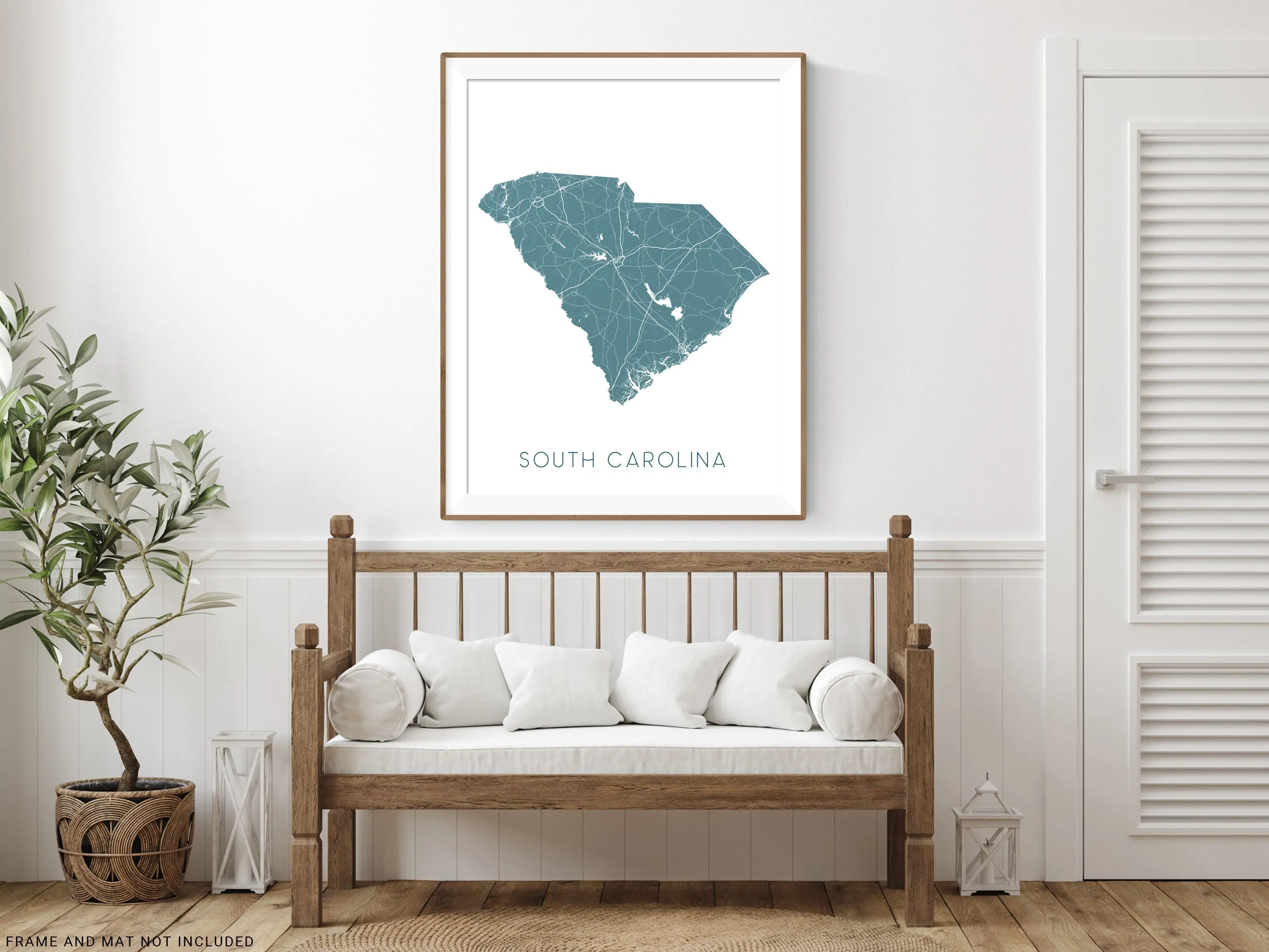 South Carolina Map Print Poster - Topographic Map of South Carolina State Wall Art Road Maps, Charleston