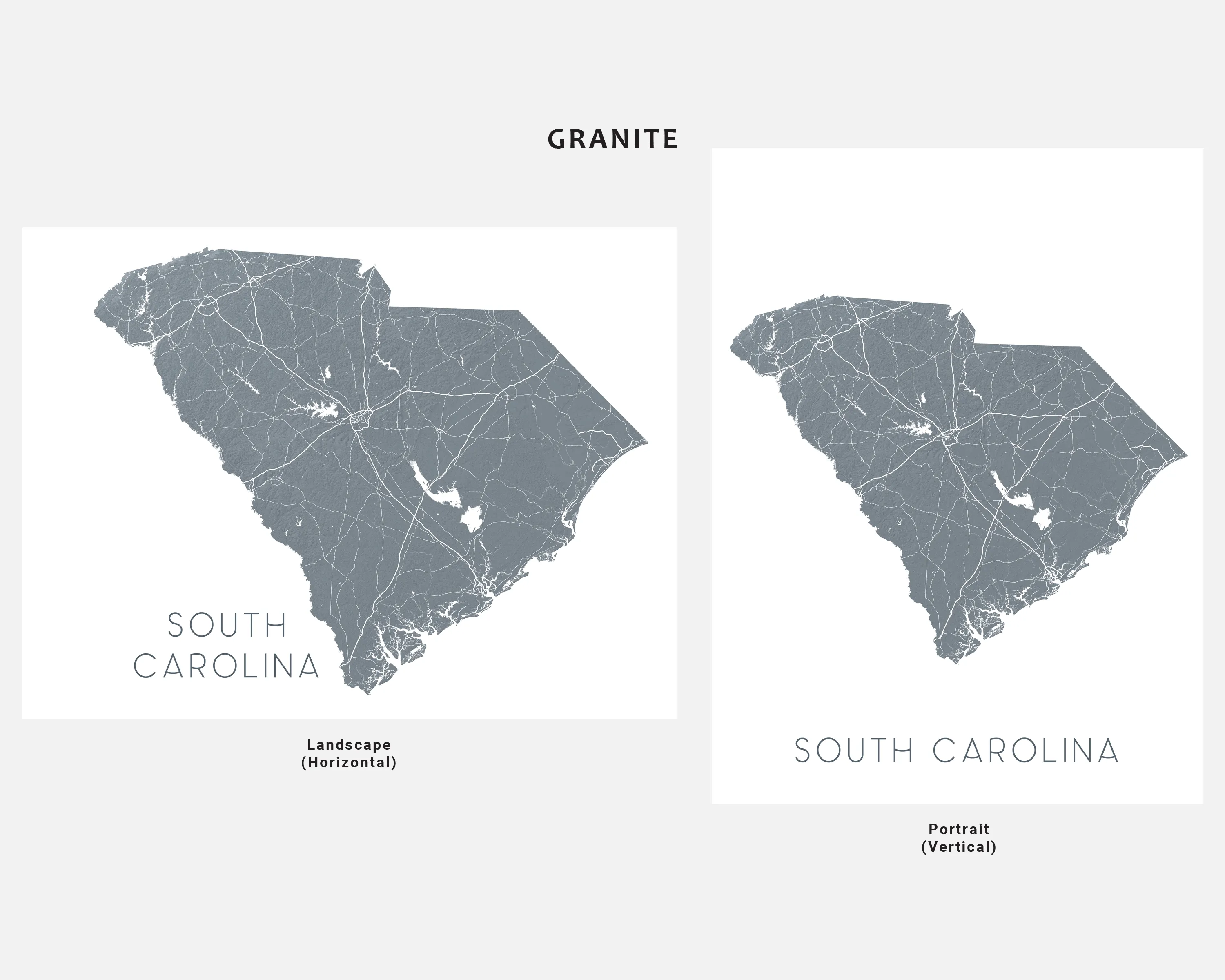 South Carolina Map Print Poster - Topographic Map of South Carolina State Wall Art Road Maps, Charleston