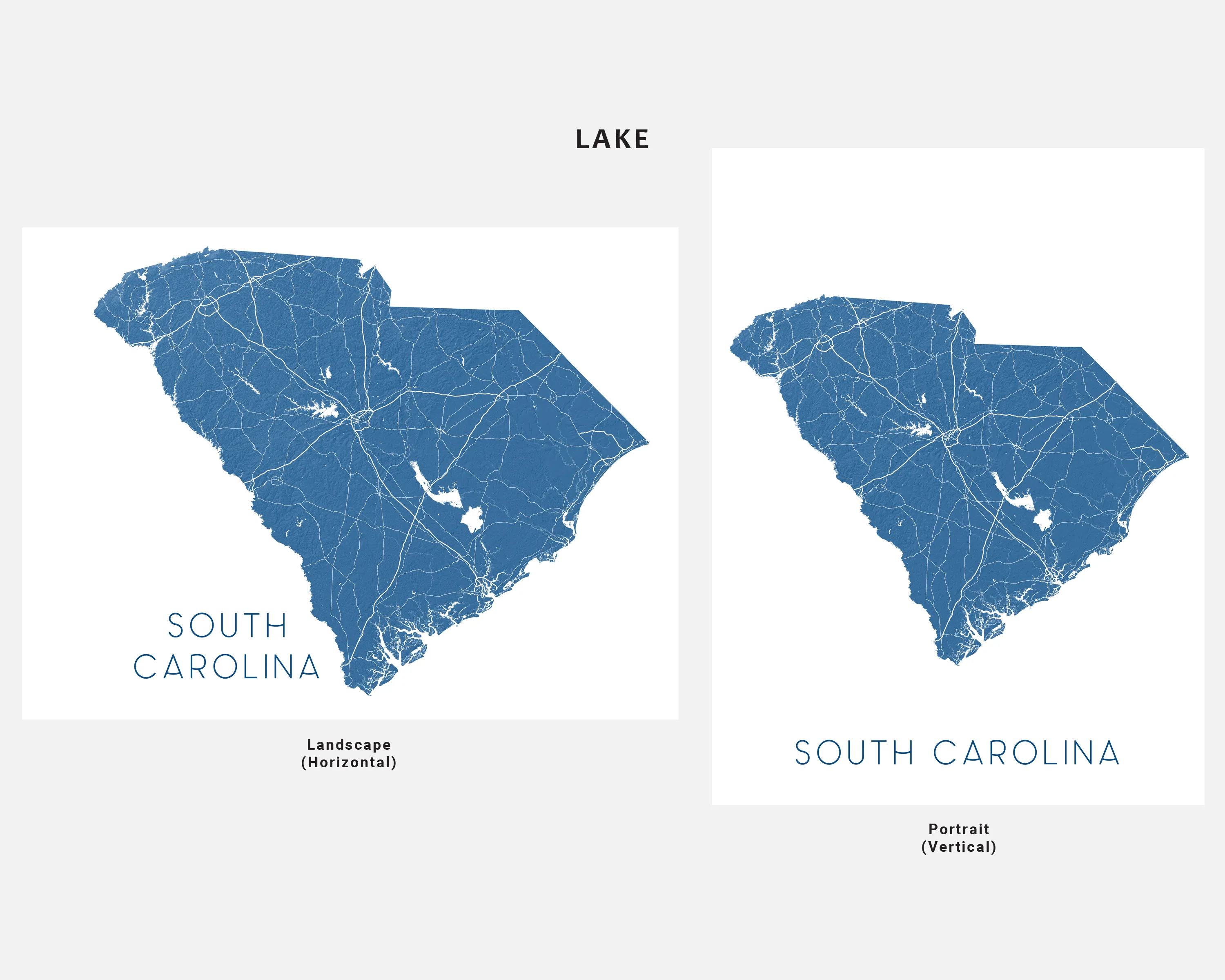 South Carolina Map Print Poster - Topographic Map of South Carolina State Wall Art Road Maps, Charleston