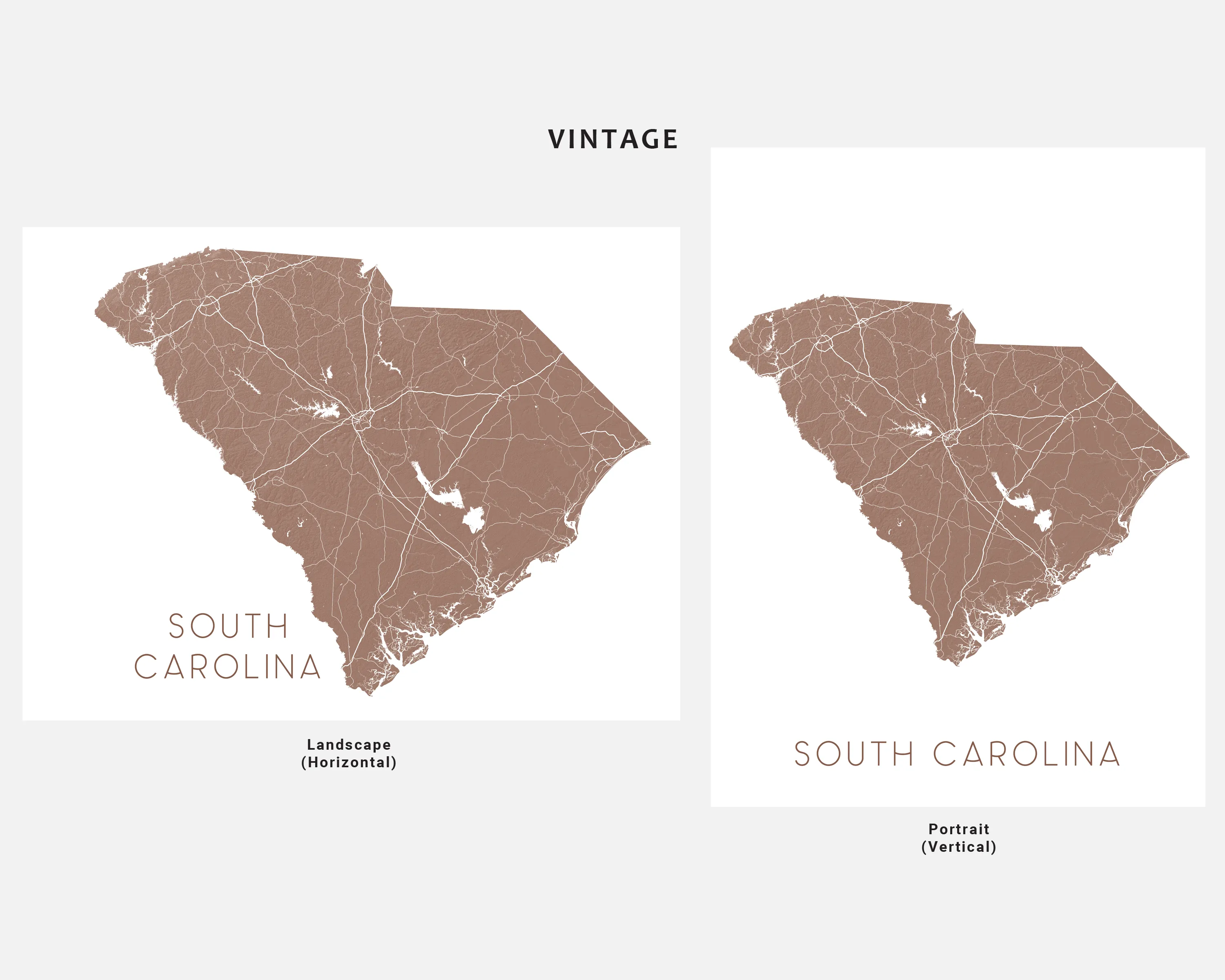 South Carolina Map Print Poster - Topographic Map of South Carolina State Wall Art Road Maps, Charleston