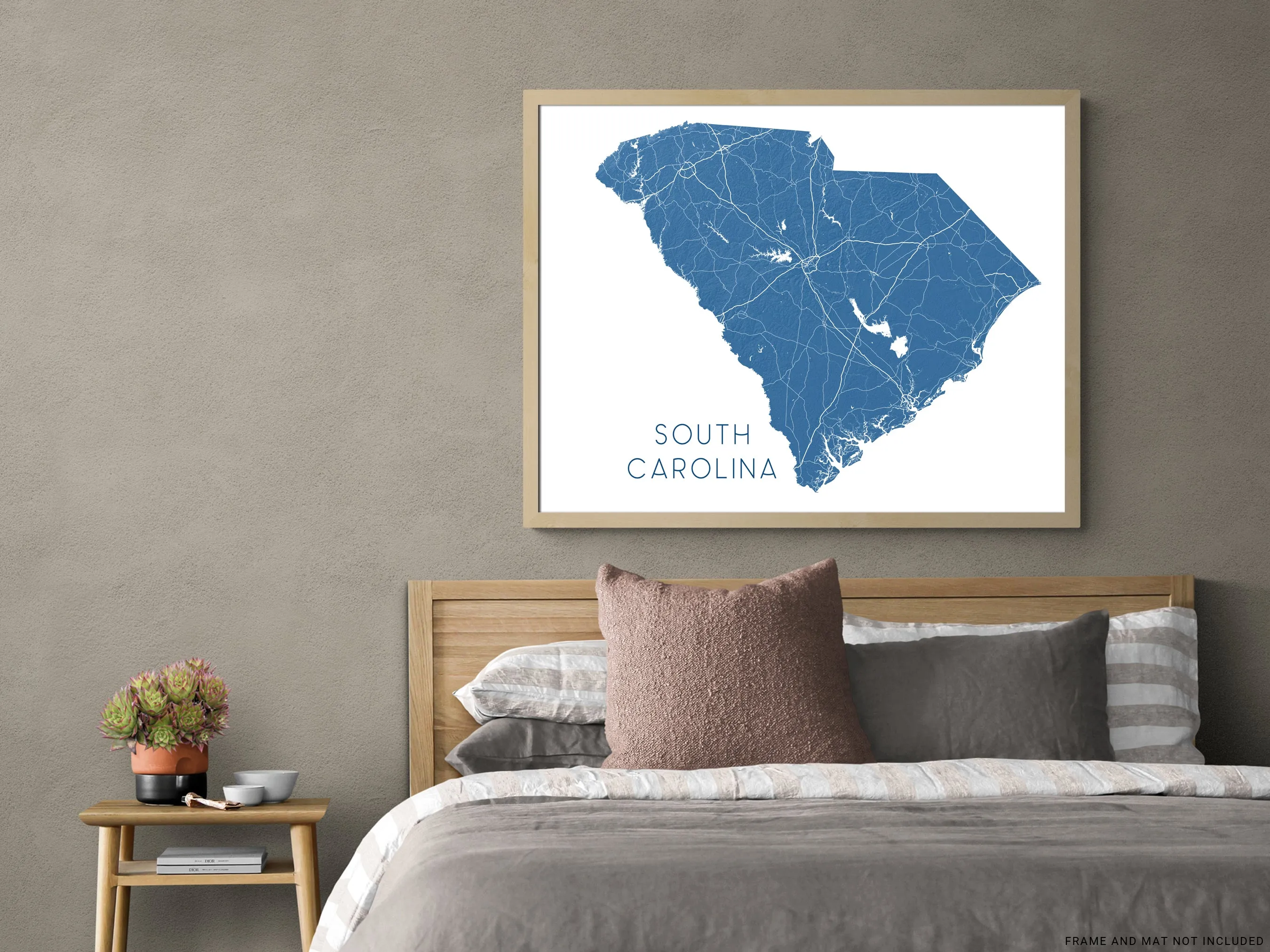 South Carolina Map Print Poster - Topographic Map of South Carolina State Wall Art Road Maps, Charleston