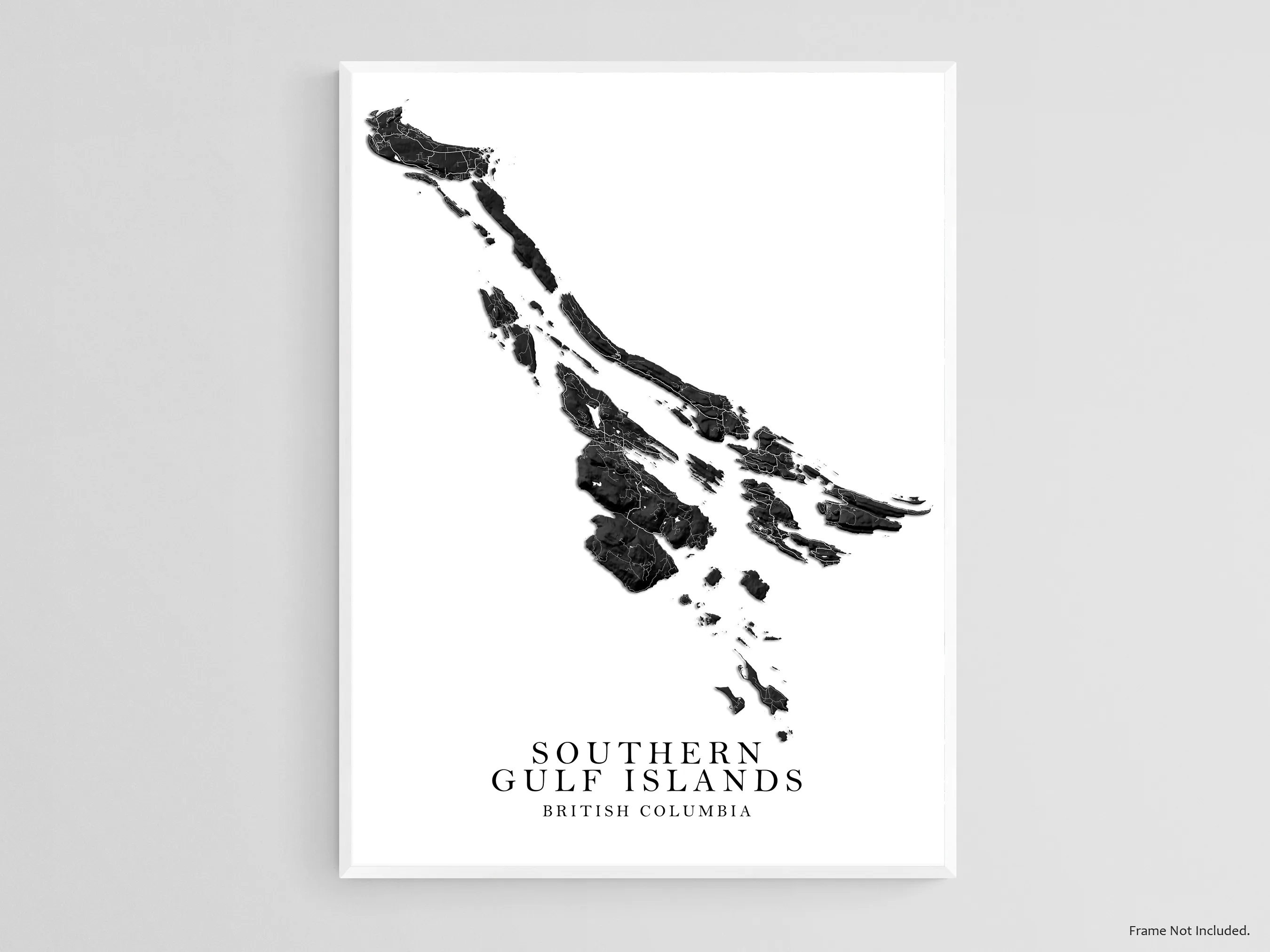 Southern Gulf Islands Map Print Poster, Black and White Topographic BC Canada Wall Art Prints Maps, Salt Spring, Pender Galiano Gabriola Saturna
