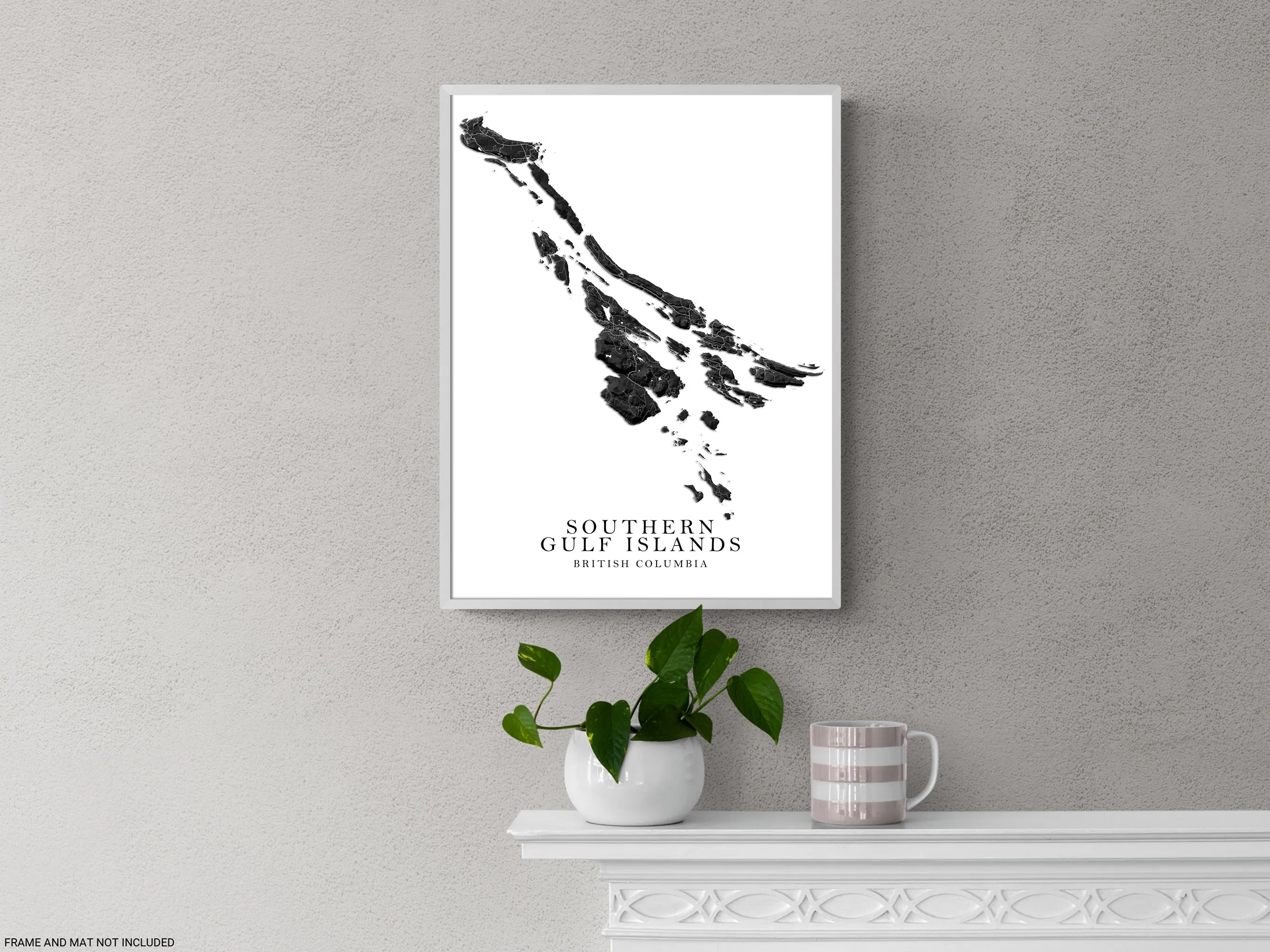 Southern Gulf Islands Map Print Poster, Black and White Topographic BC Canada Wall Art Prints Maps, Salt Spring, Pender Galiano Gabriola Saturna