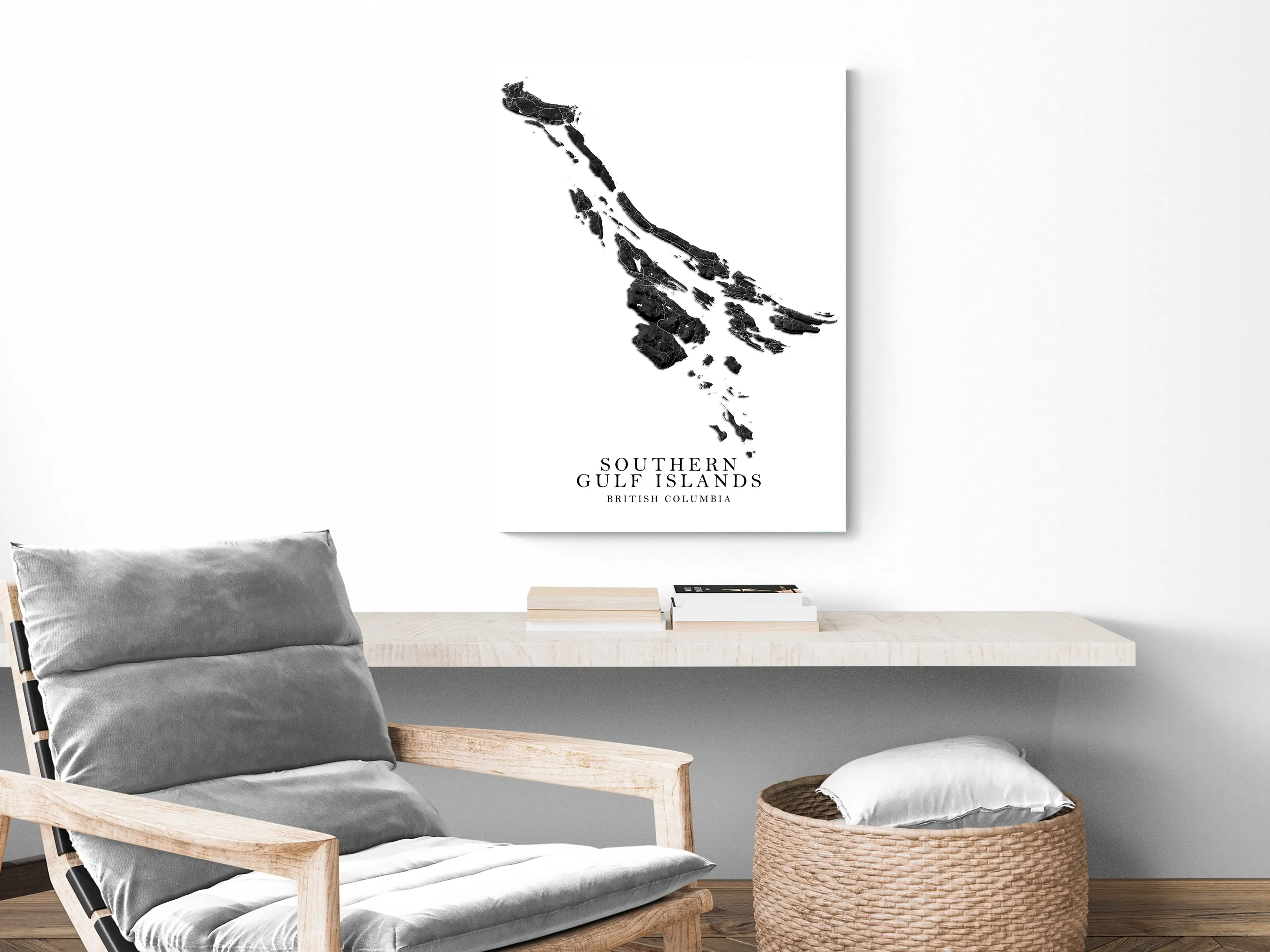 Southern Gulf Islands Map Print Poster, Black and White Topographic BC Canada Wall Art Prints Maps, Salt Spring, Pender Galiano Gabriola Saturna