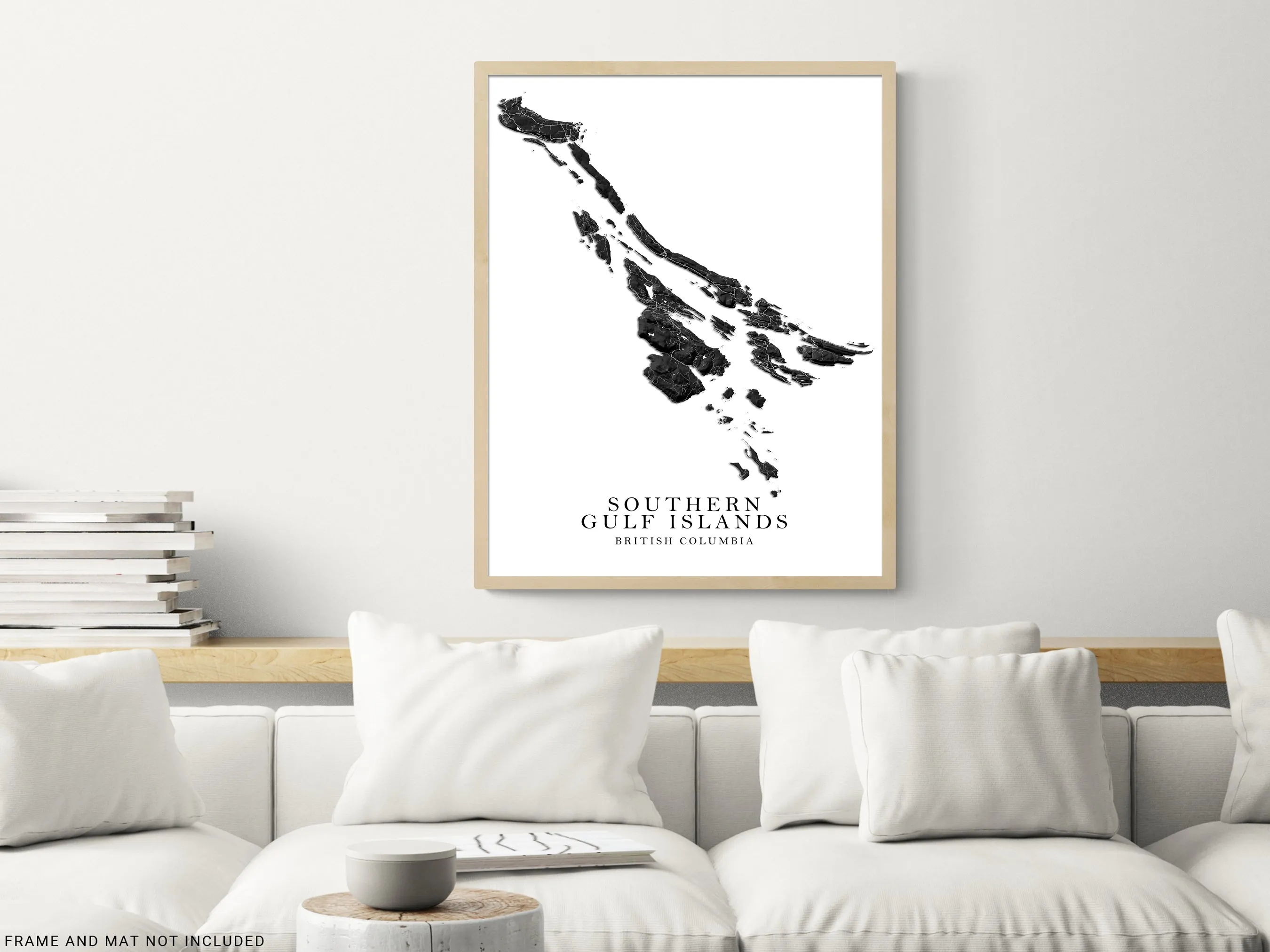 Southern Gulf Islands Map Print Poster, Black and White Topographic BC Canada Wall Art Prints Maps, Salt Spring, Pender Galiano Gabriola Saturna