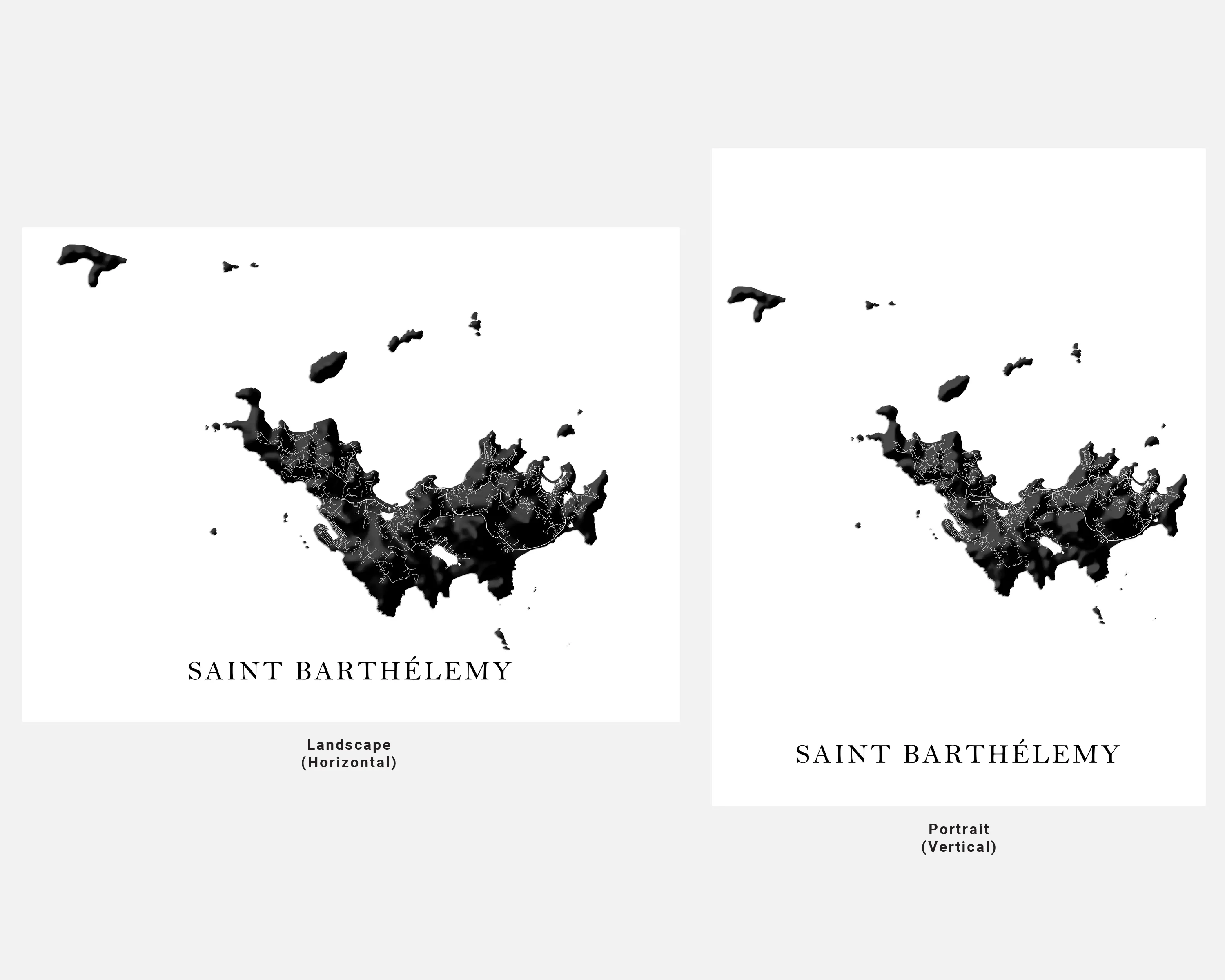 St Barths Map Print Poster, Black and White Caribbean Island Wall Art Prints, Saint-Barthelemy