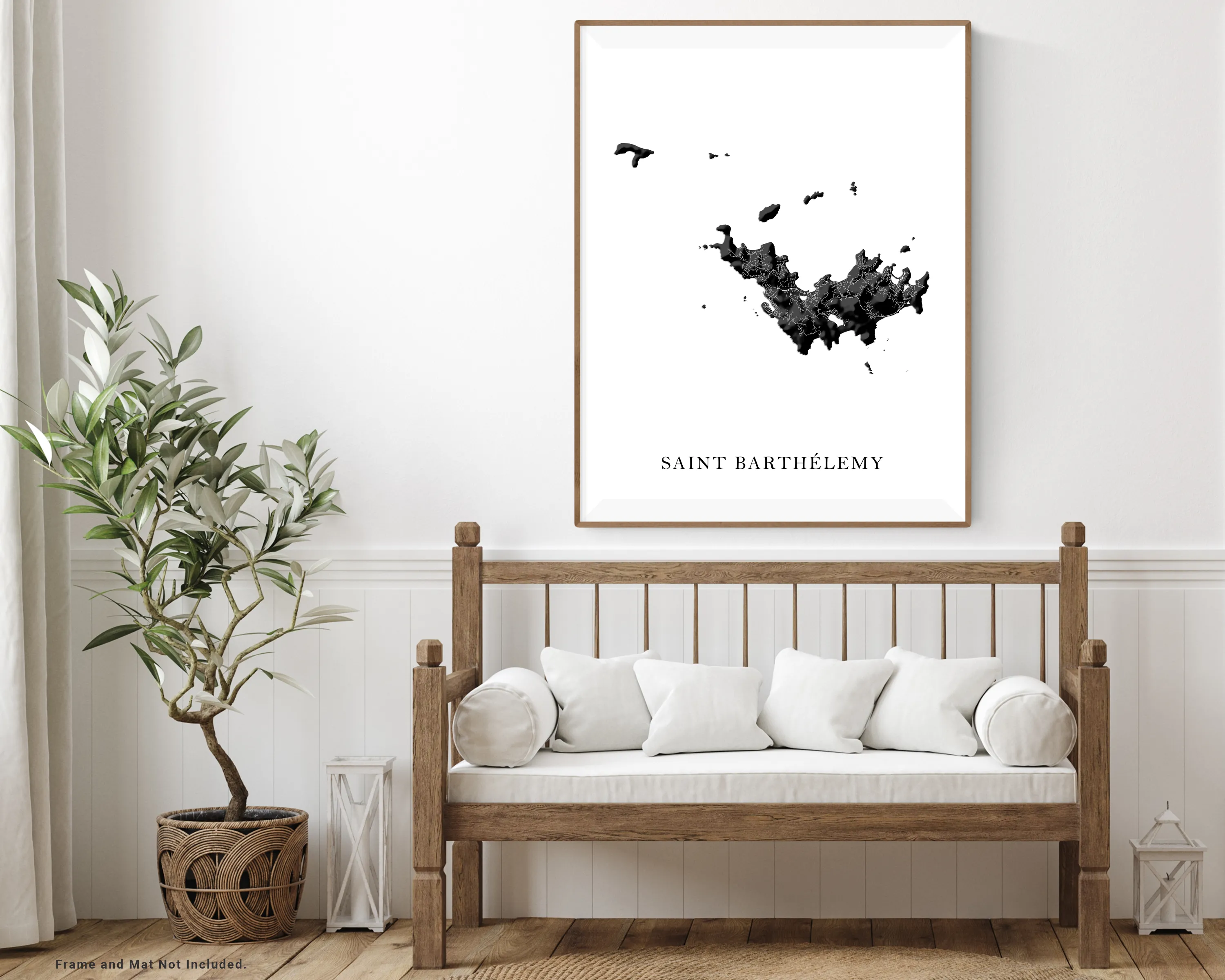 St Barths Map Print Poster, Black and White Caribbean Island Wall Art Prints, Saint-Barthelemy