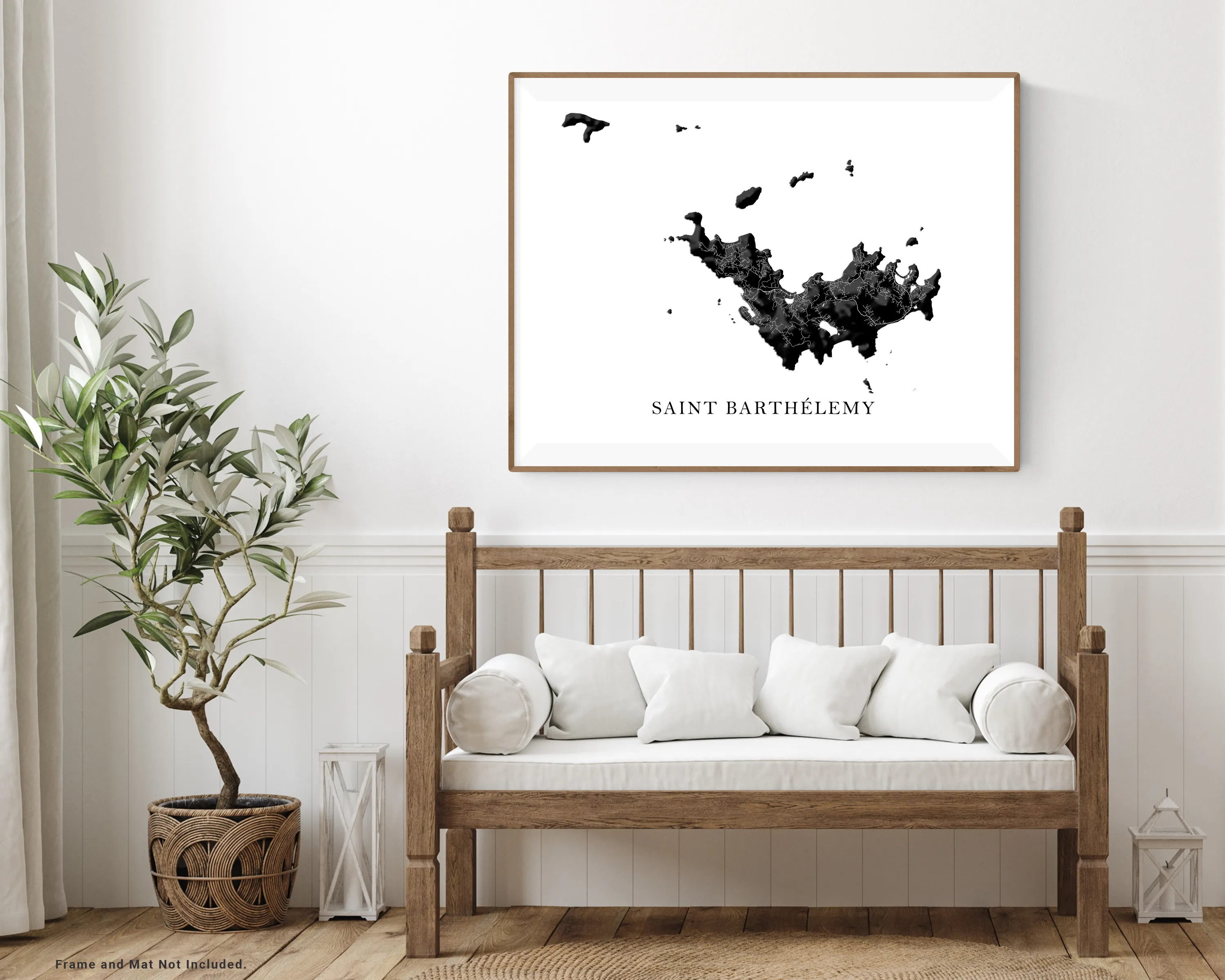 St Barths Map Print Poster, Black and White Caribbean Island Wall Art Prints, Saint-Barthelemy