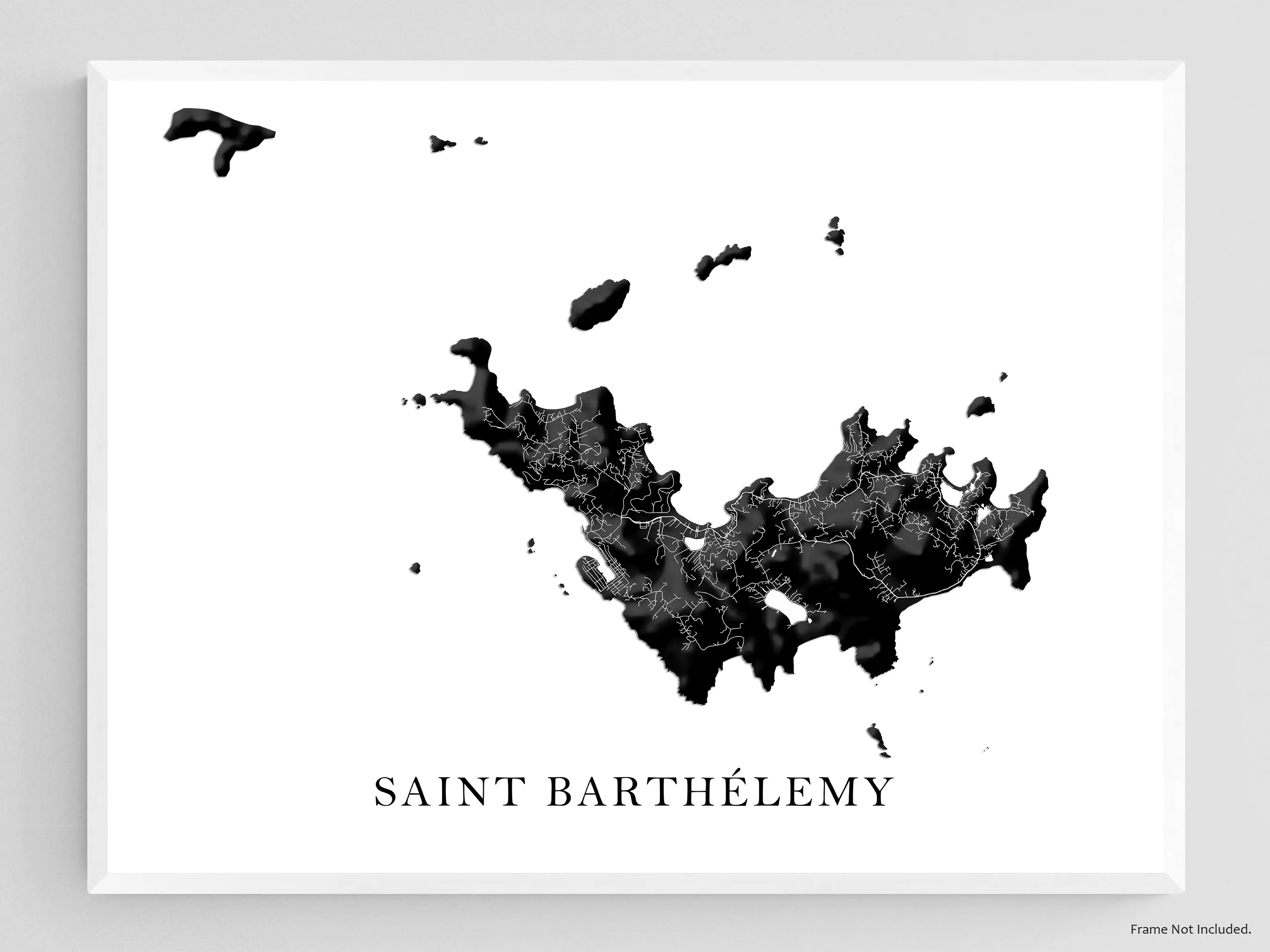 St Barths Map Print Poster, Black and White Caribbean Island Wall Art Prints, Saint-Barthelemy