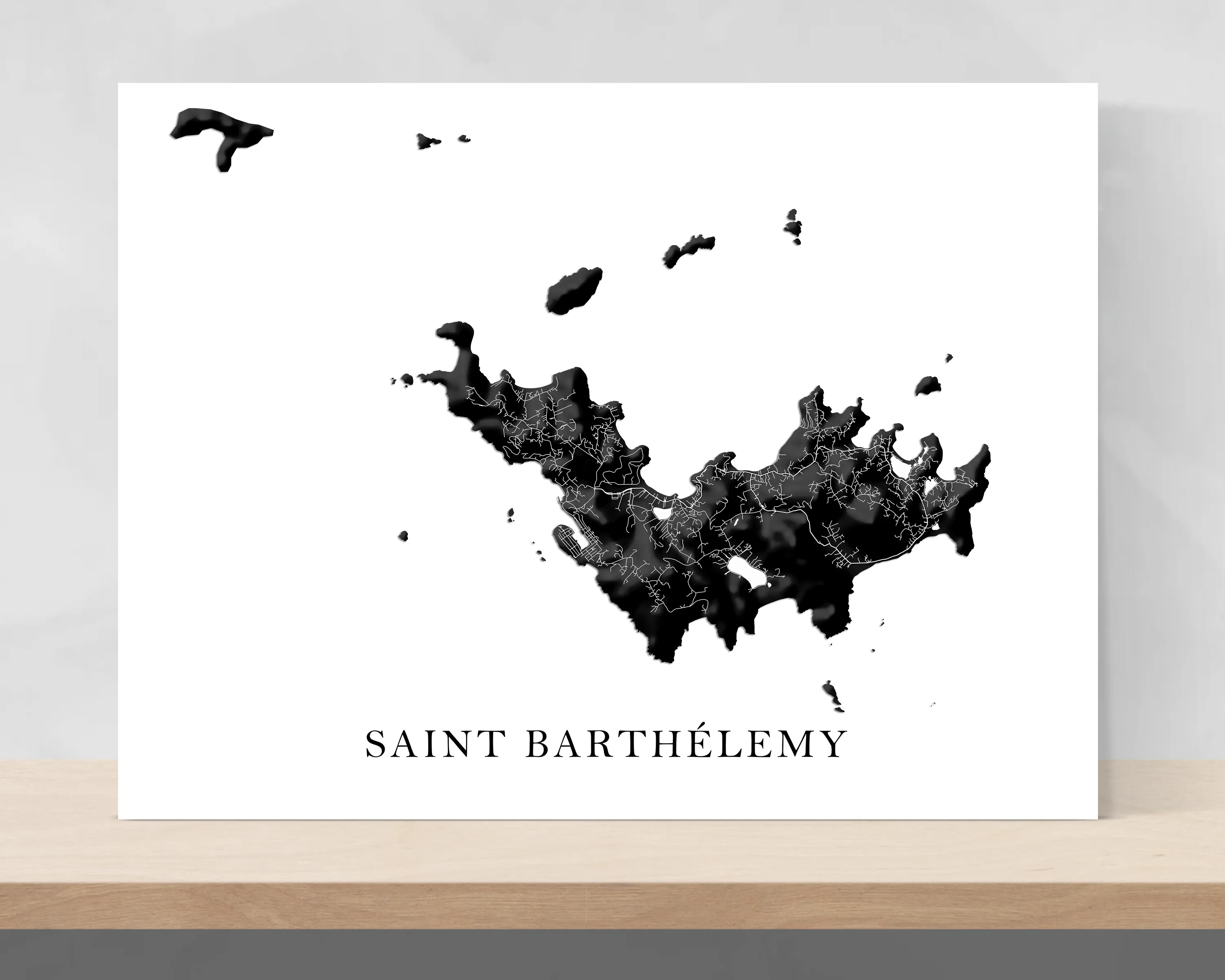 St Barths Map Print Poster, Black and White Caribbean Island Wall Art Prints, Saint-Barthelemy