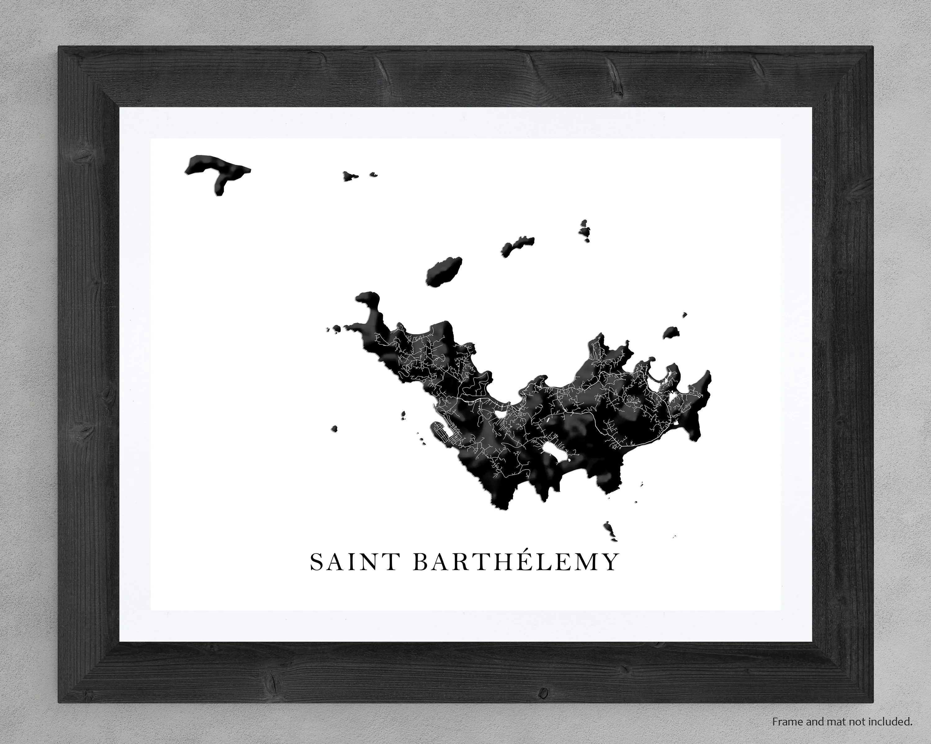 St Barths Map Print Poster, Black and White Caribbean Island Wall Art Prints, Saint-Barthelemy